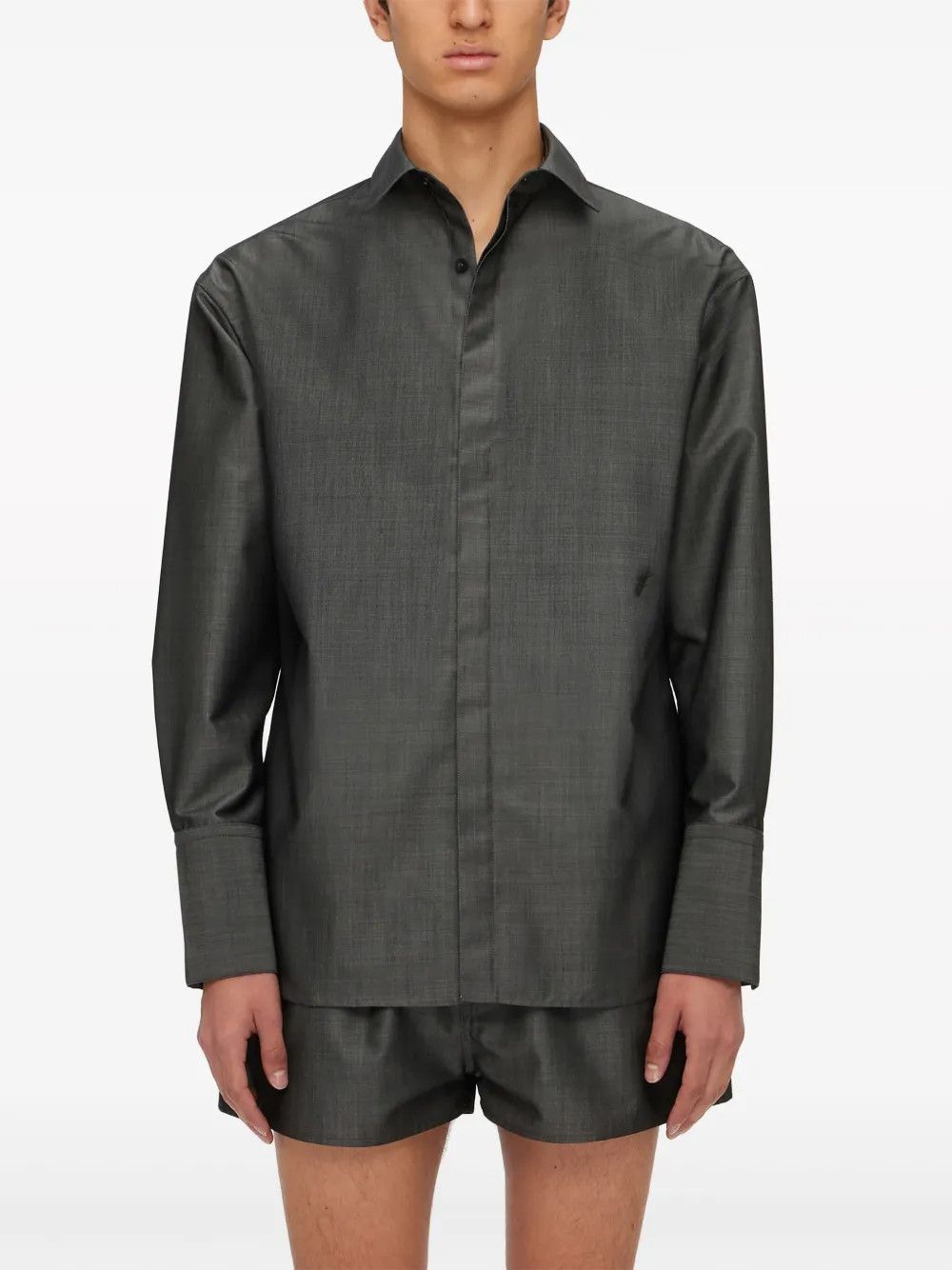 Salvatore Ferragamo o1s1rm0126 Silk-blend Shirt in Dark Grey Size US XL / EU 56 / 4 - 2 Thumbnail