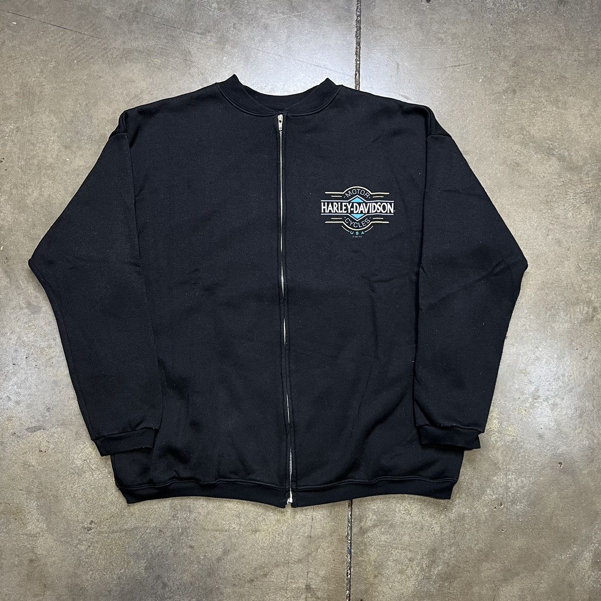 Harley Davidson × Vintage Vintage 90s Harley Davidson Zip Up Crewneck Sweatshirt Boxy Size US XXL / EU 58 / 5 - 4 Thumbnail