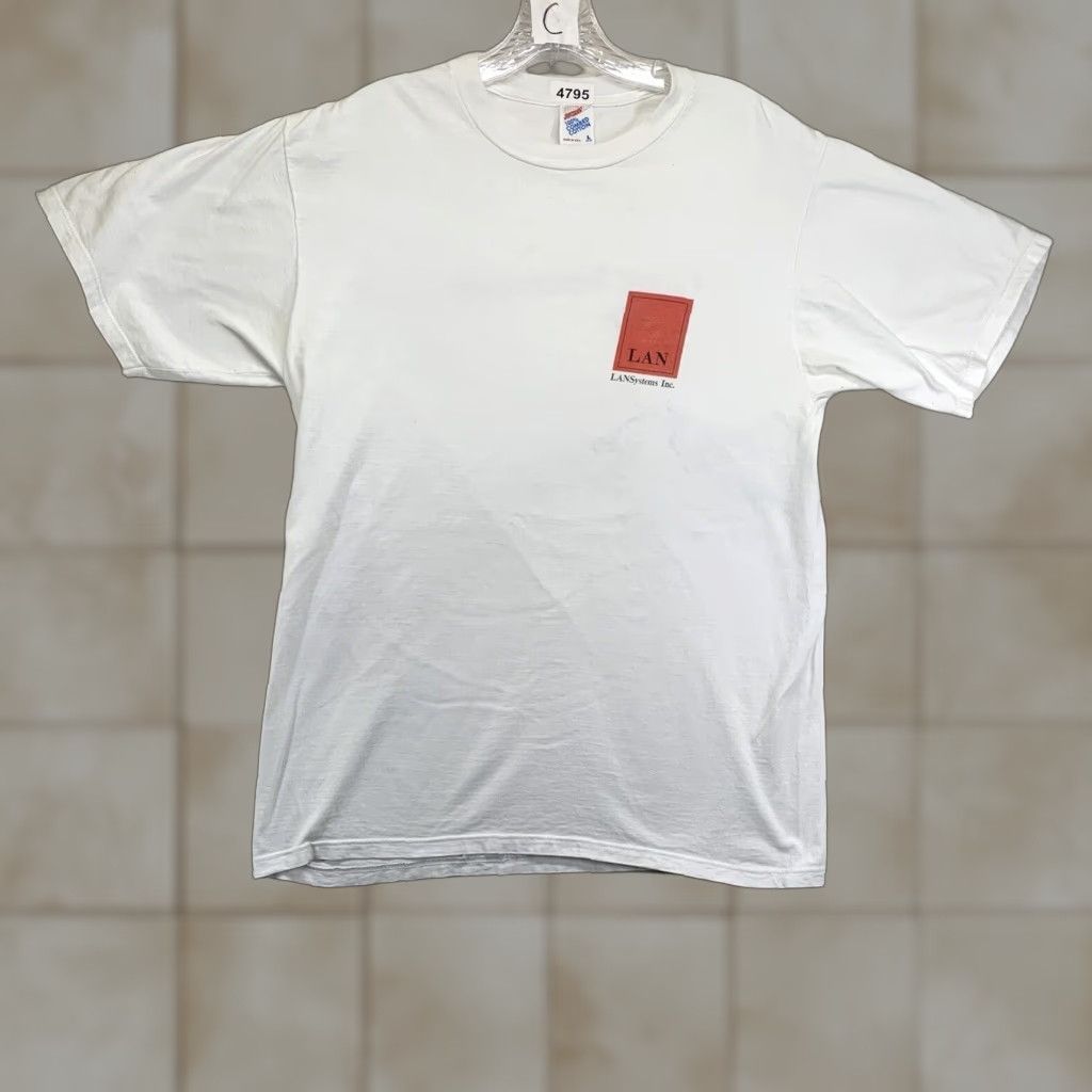 Jerzees VINTAGE Microsoft T-Shirt Men Medium Small White 90s Computer Tech Logo Slim Fit USA Size US M / EU 48-50 / 2 - 1 Thumbnail