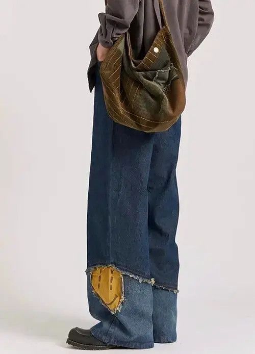 Japanese Brand Retro y2k harajuku distressed patchwork smiley face pants Size US 30 / EU 46 - 1 Thumbnail