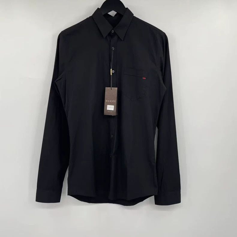 Gucci Gucci Size38 Black shirt with red and green webbing pocket Size US XXS / EU 40 - 1 Thumbnail