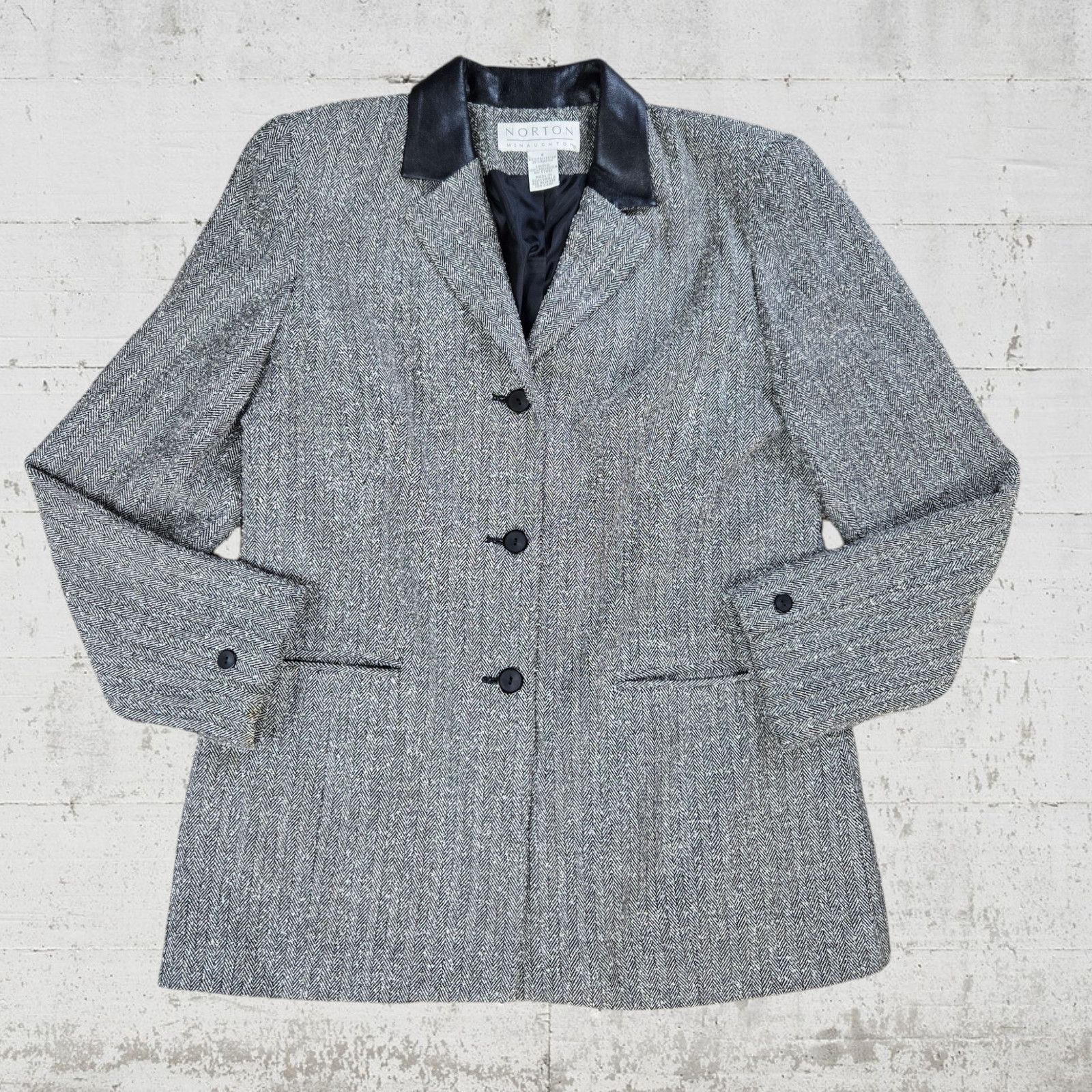 Vintage 90s Vintage Gray Black Tweed Herringbone Blazer Size 6 Size M / US 6-8 / IT 42-44 - 2 Thumbnail