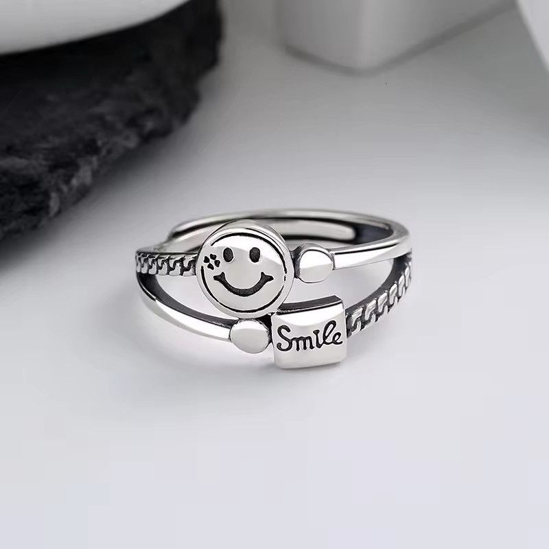 Jewelry Silver S925 Smiley Cartoon Funny Ring Size ONE SIZE - 2 Thumbnail