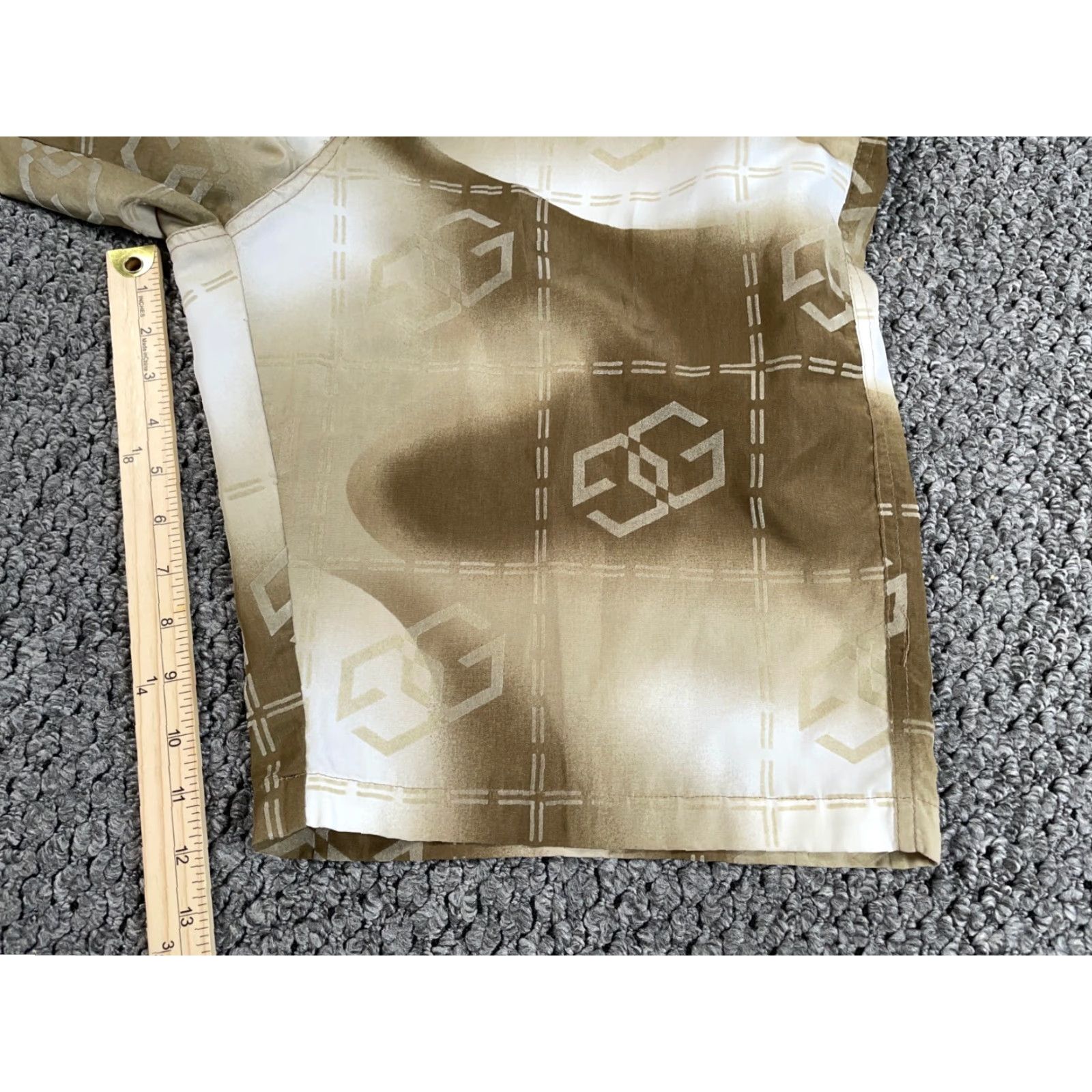 Vintage VTG Brown Geometric Pattern Shorts Bermuda Mens Large 12" Inseam Hip Hop 90s Vintage Streetwear Denim Polyester Stretch Size US 33 - 5 Thumbnail