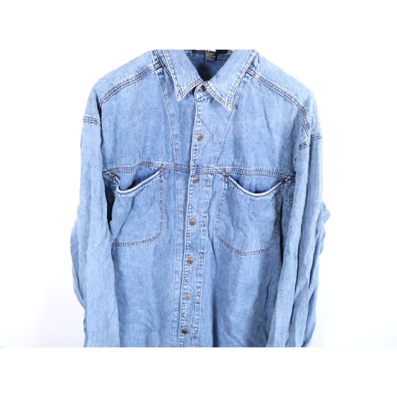 Denime VINTAGE Zeppelin Denim Work Shirt Mens 2XL Blue Metal Buttons Workwear Grunge VTG Shirt Size US XXL / EU 58 / 5 - 4 Thumbnail