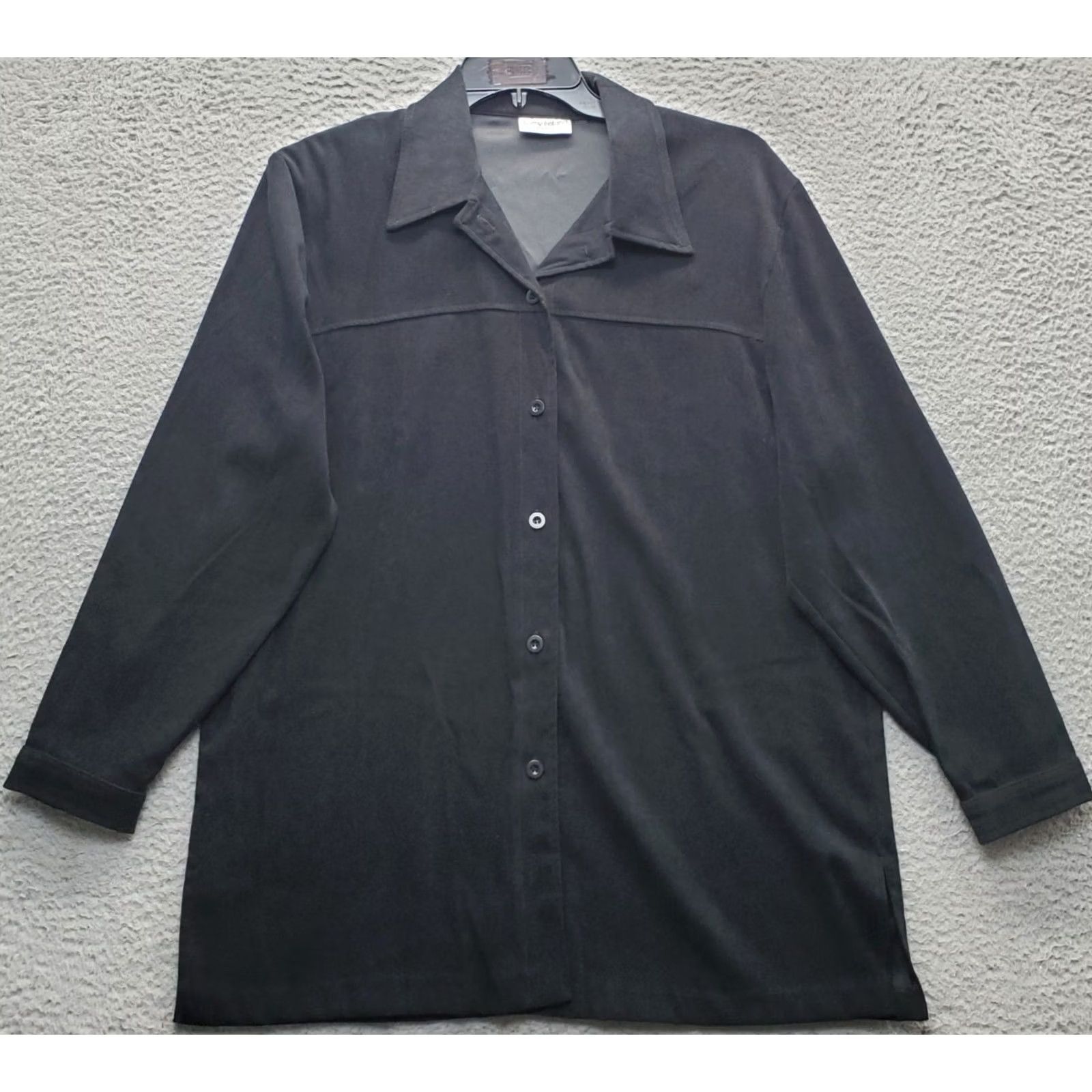 Vintage Kathy Ireland Shacket Womens 1X Black Microfiber Shoulder Pads Slit Button Front Women Jacket 1X Black Shacket Casual Fall Winter Womens Jacket Size XL / US 12-14 / IT 48-50 - 2 Thumbnail