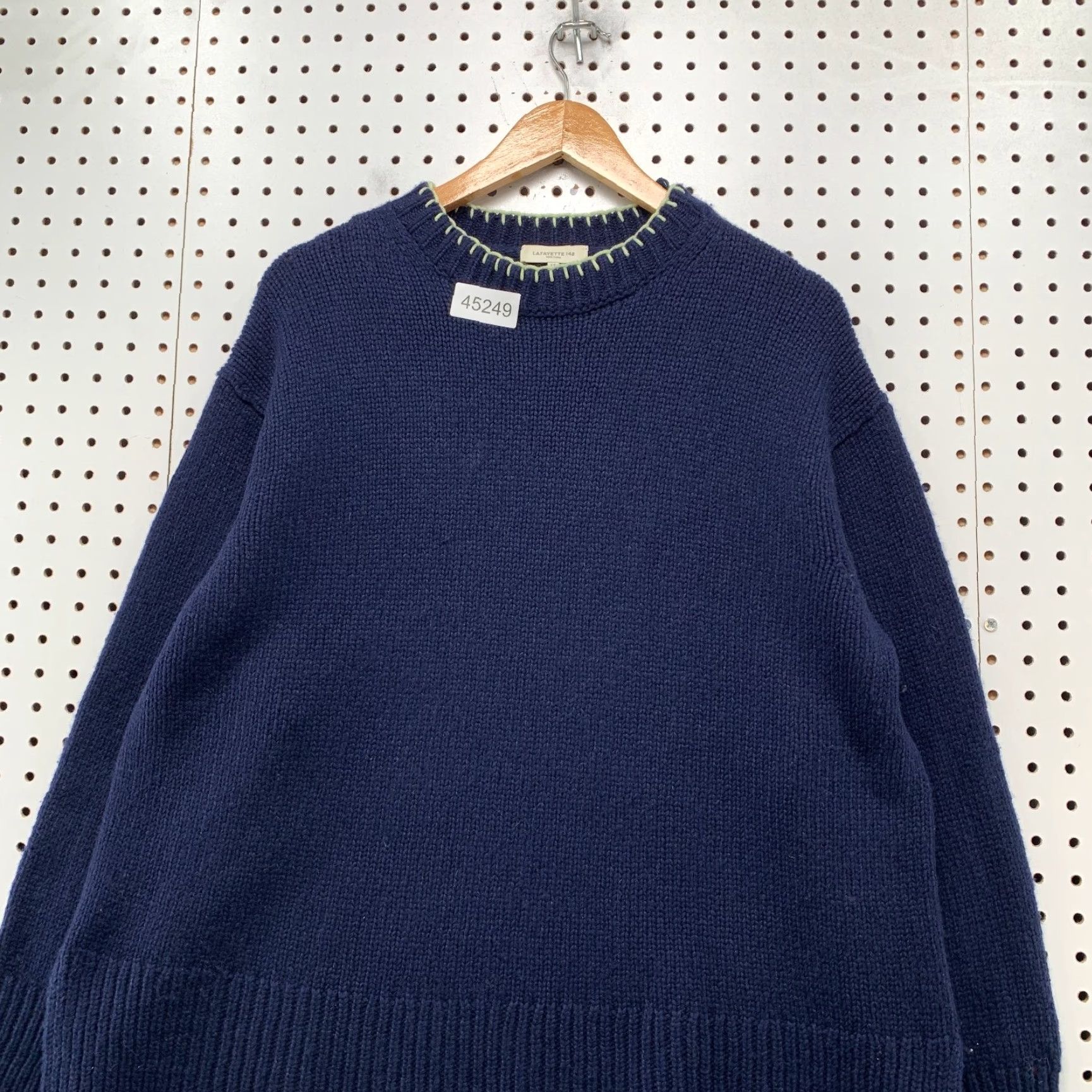 Vintage Lafayette 148 Cashmere Sweater Womens Small Blue Merino Wool Blend Whipstitch SweatEr Pullover Crew Neck Long Sleeve Casual Fall Winter Knit Size S / US 4 / IT 40 - 3 Thumbnail
