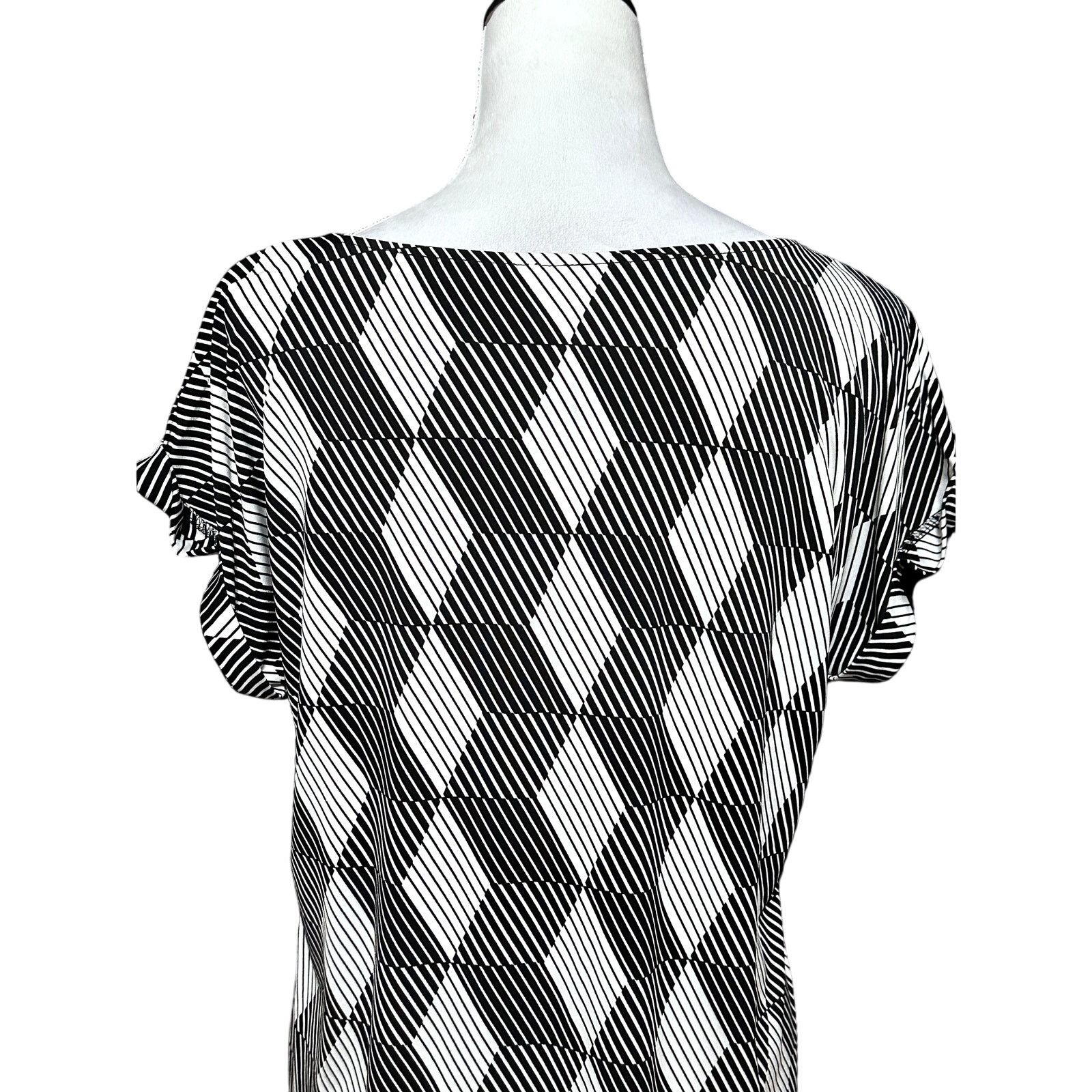 Other NY Collection Blouse Front Zip Geometric Black White W LP Size L / US 10 / IT 46 - 6 Thumbnail