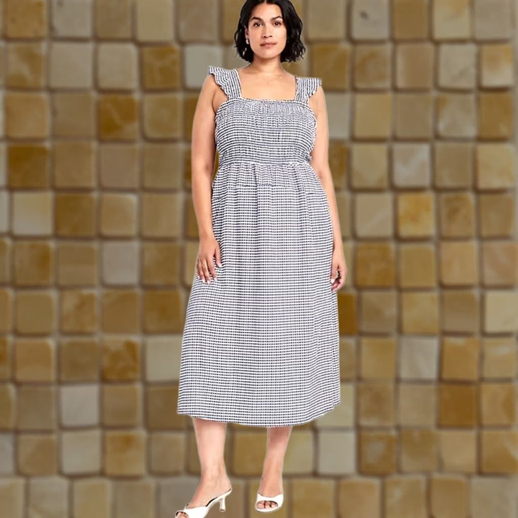 Old Navy Old Navy Women's Dress Midi Gingham Smocked Lightweight Navy/White 2XL NEW Size XXL / US 16-18 / IT 52-54 - 1 Thumbnail