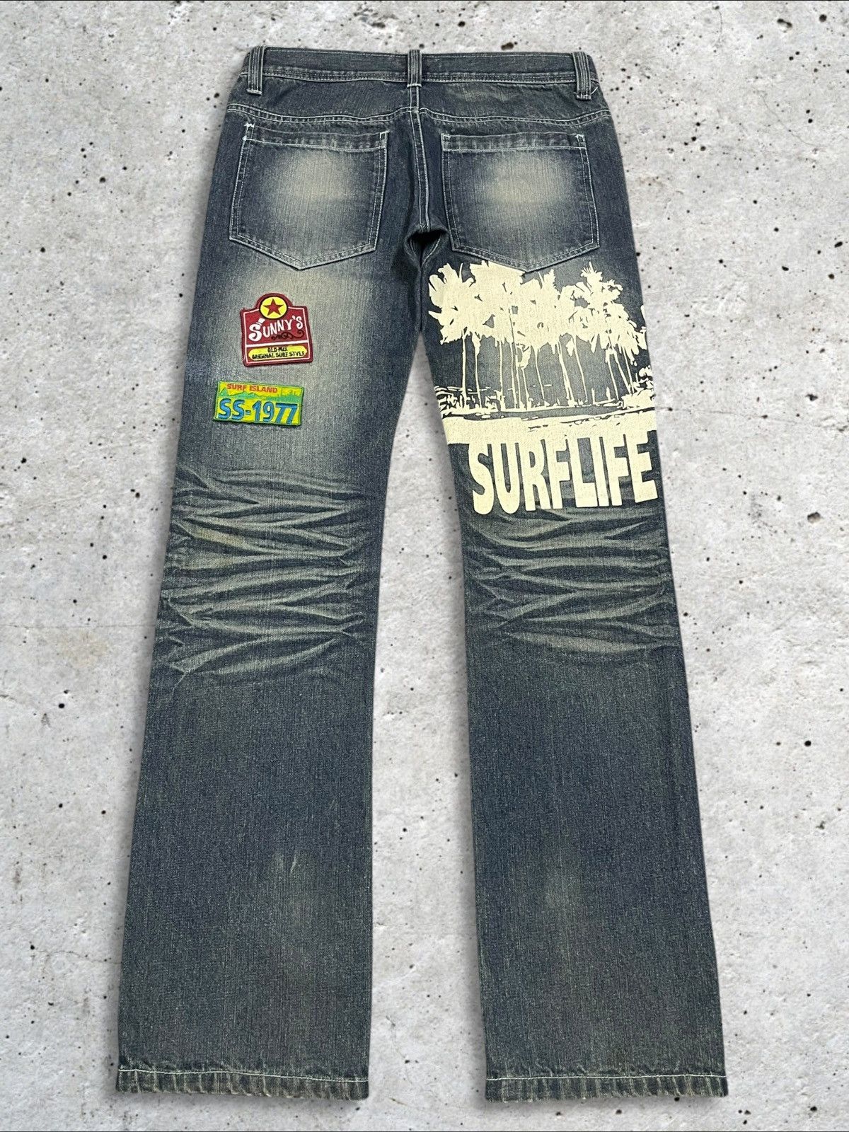 Japanese Brand Vintage Sunny Smith Patches Whiskers Blue Wash Bush Pants Size US 32 / EU 48 - 6 Thumbnail