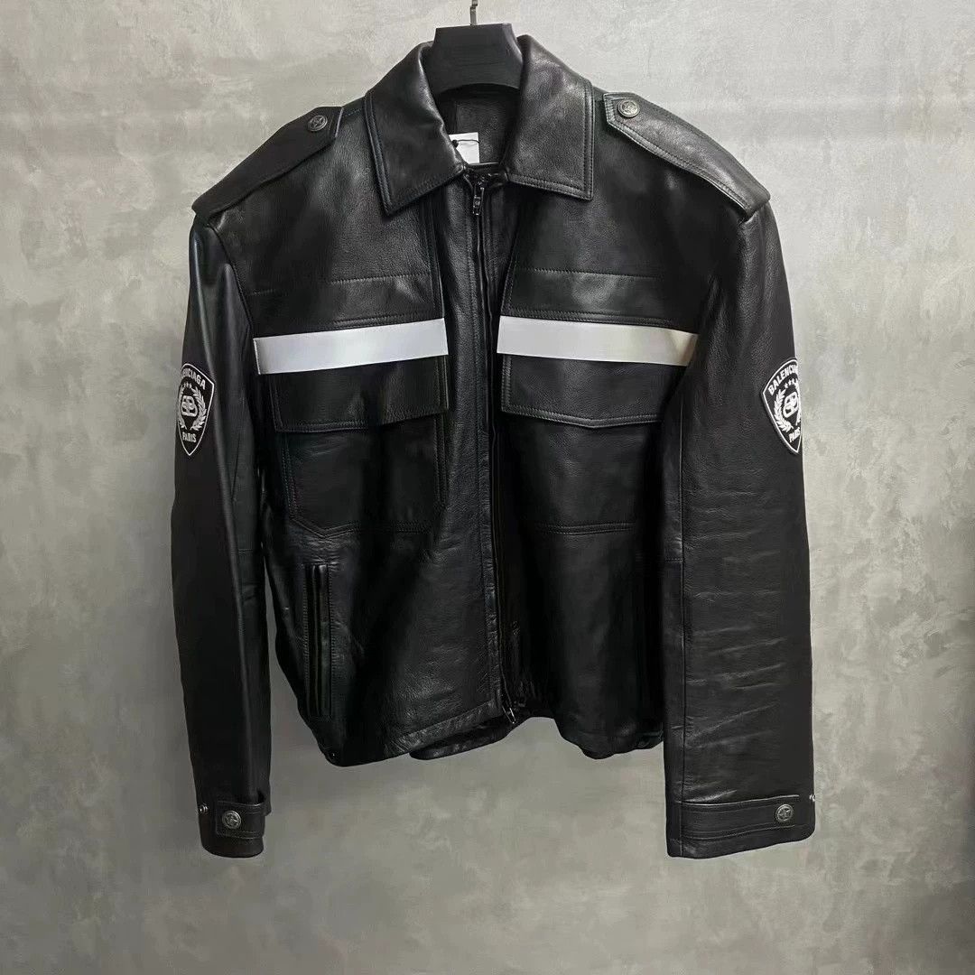 Balenciaga Balenciaga Black Logo Reflective Stripe Leather Jacket Size US XXS / EU 40 - 1 Thumbnail