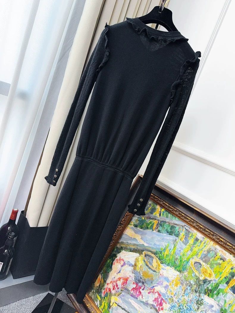 Chanel Chanel Black Ruffled Long Sleeve Dress Size M / US 6-8 / IT 42-44 - 2 Thumbnail
