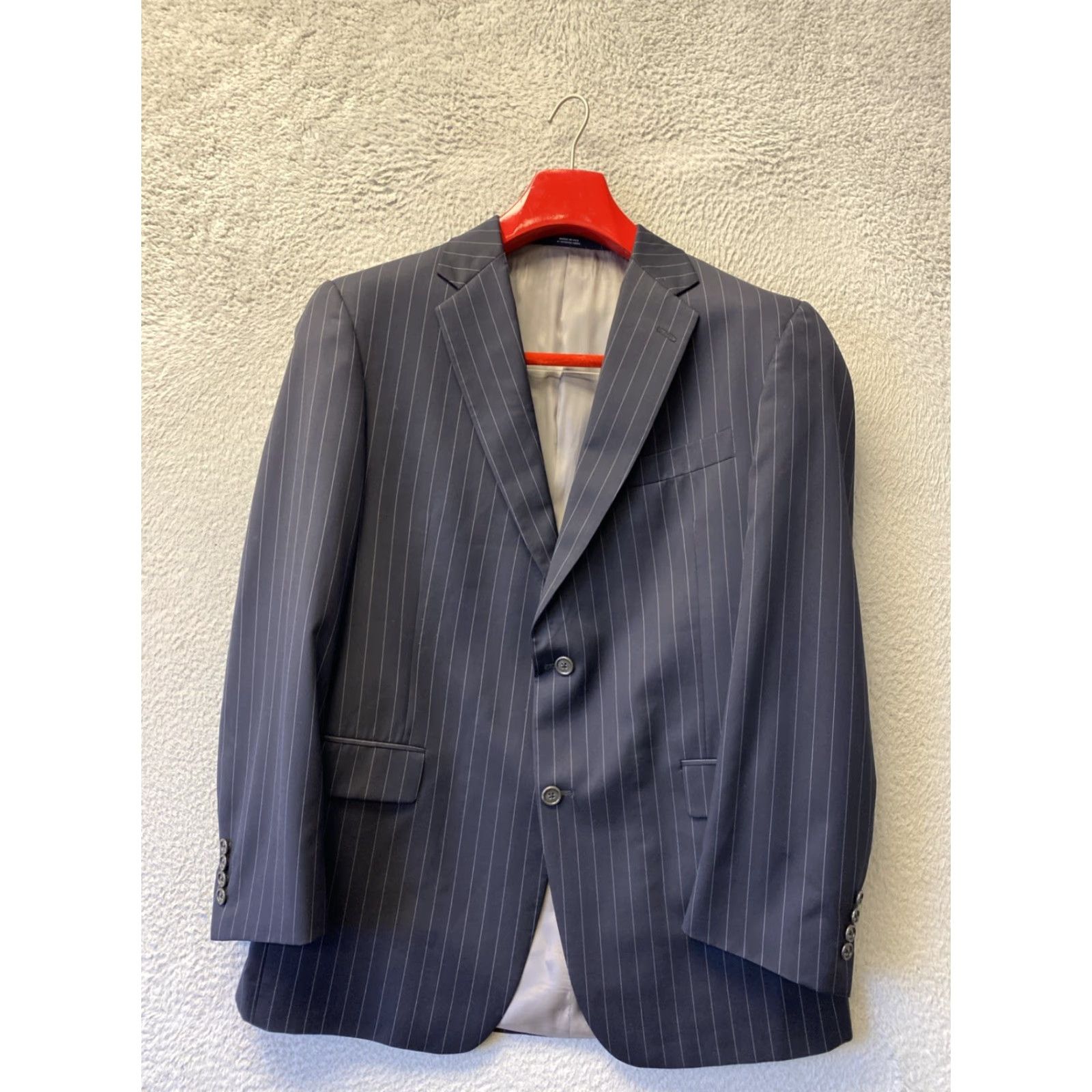 Hart Schaffner Marx VINTAGE Hart Schaffner Marx Navy Pin Stripe Wool Suit 2-Piece 44R Navy Blue Mens Regular 2-Piece Flat Front Size 44R - 2 Thumbnail