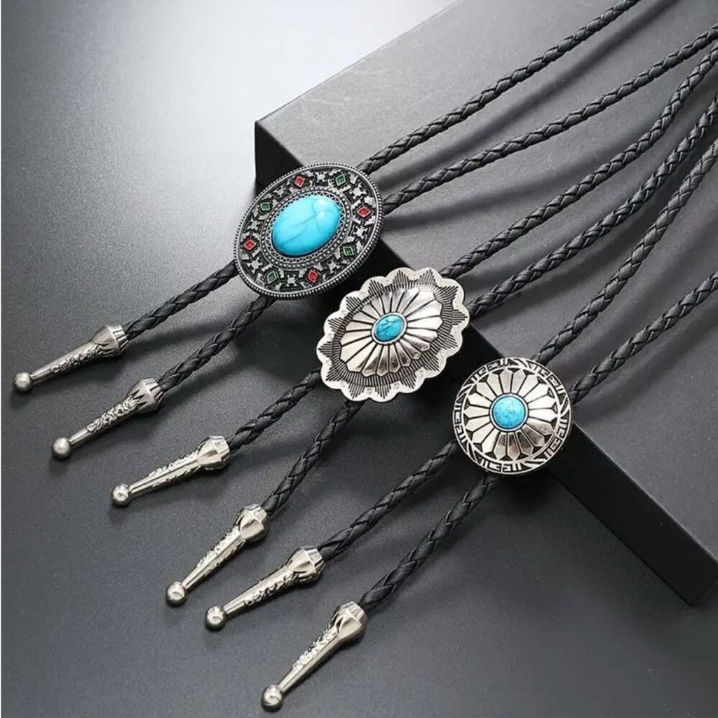 Other Turquoise Stone Small Round Concho Bolo Tie Mens Casual Size ONE SIZE - 3 Thumbnail