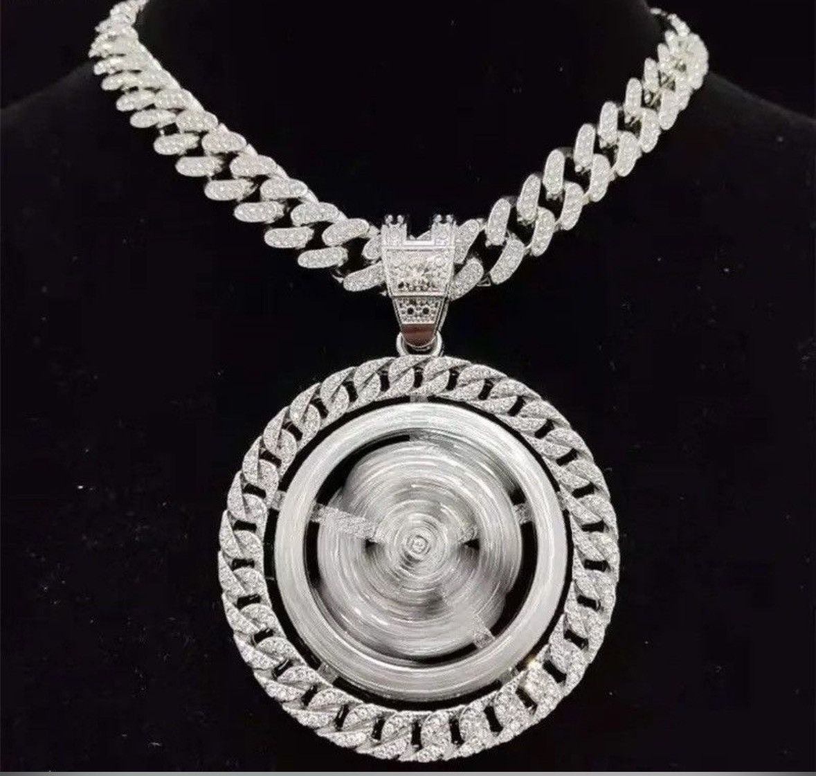 Jewelry Iced out Bling Rotatable Dollar Pendant Necklace 13mm Width Size ONE SIZE - 1 Thumbnail