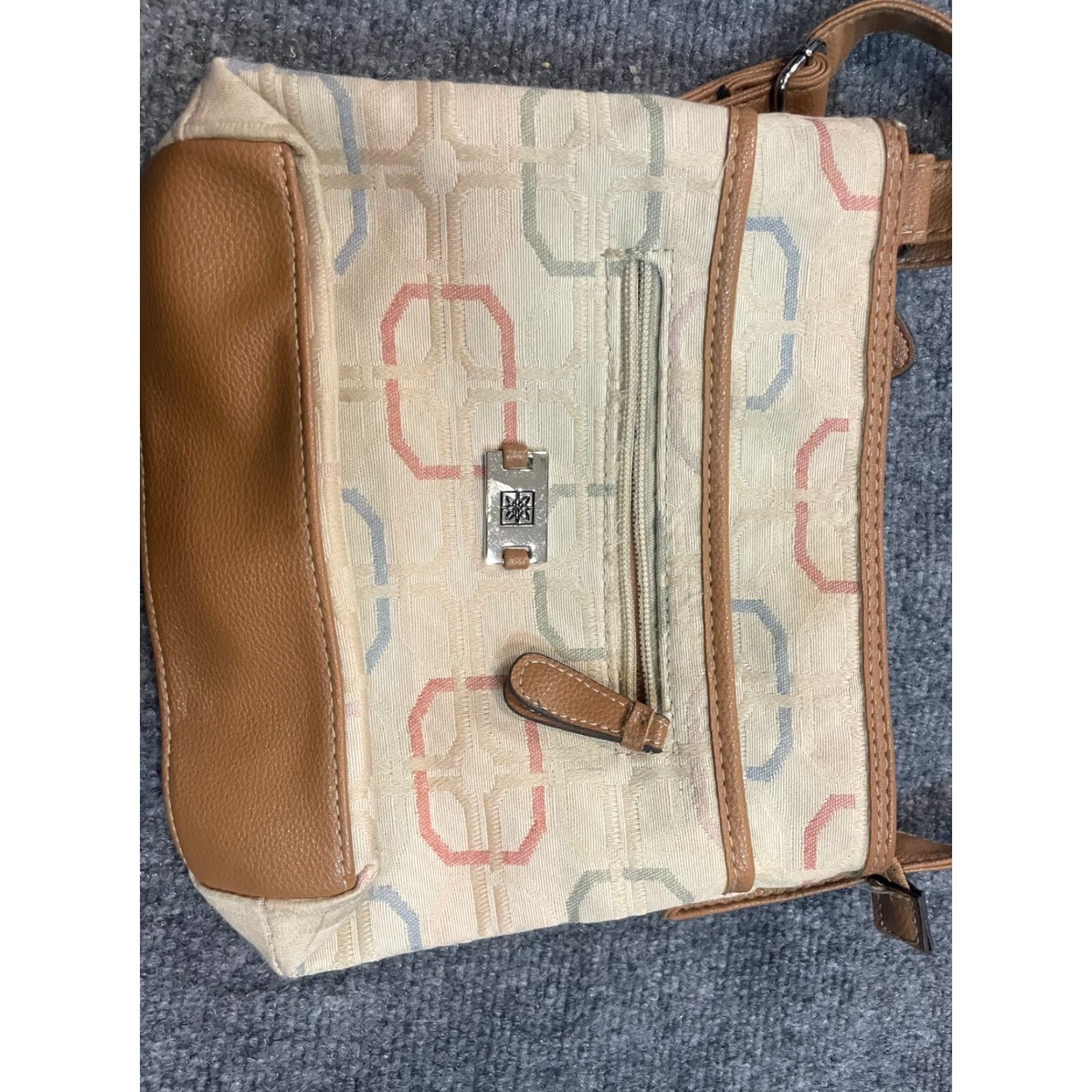 Vintage ROSETTI Purse Handbag Shoulder Bag Medium Almond Cotton Polyester Women 9.5" x 8.5" Zip Magnet Pockets Zippers Size ONE SIZE - 4 Thumbnail
