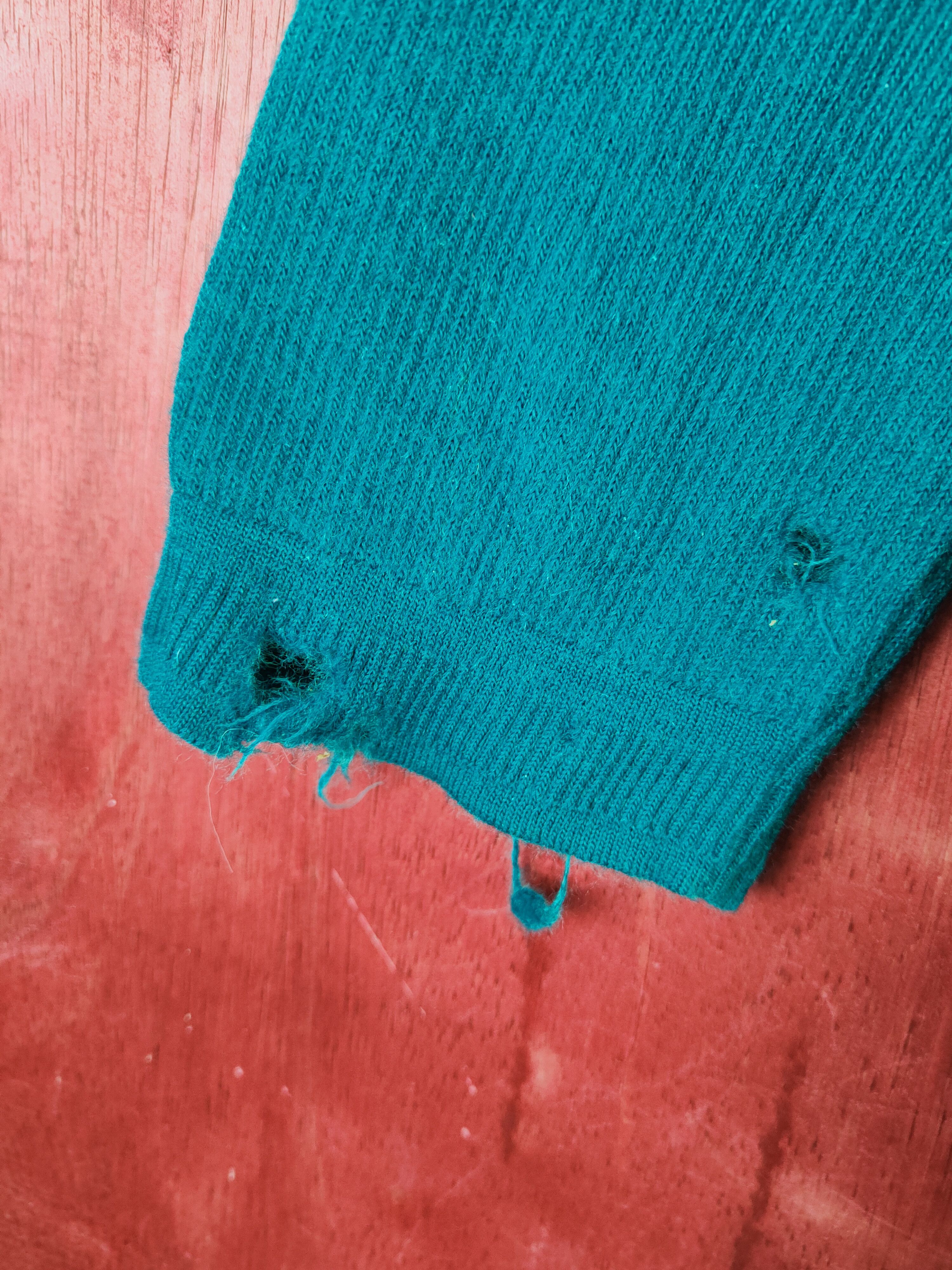 Japanese Brand × Vintage Leod'or Turquoise distressed ripped Knitwear Cardigan #S2012 Size L / US 10 / IT 46 - 4 Thumbnail