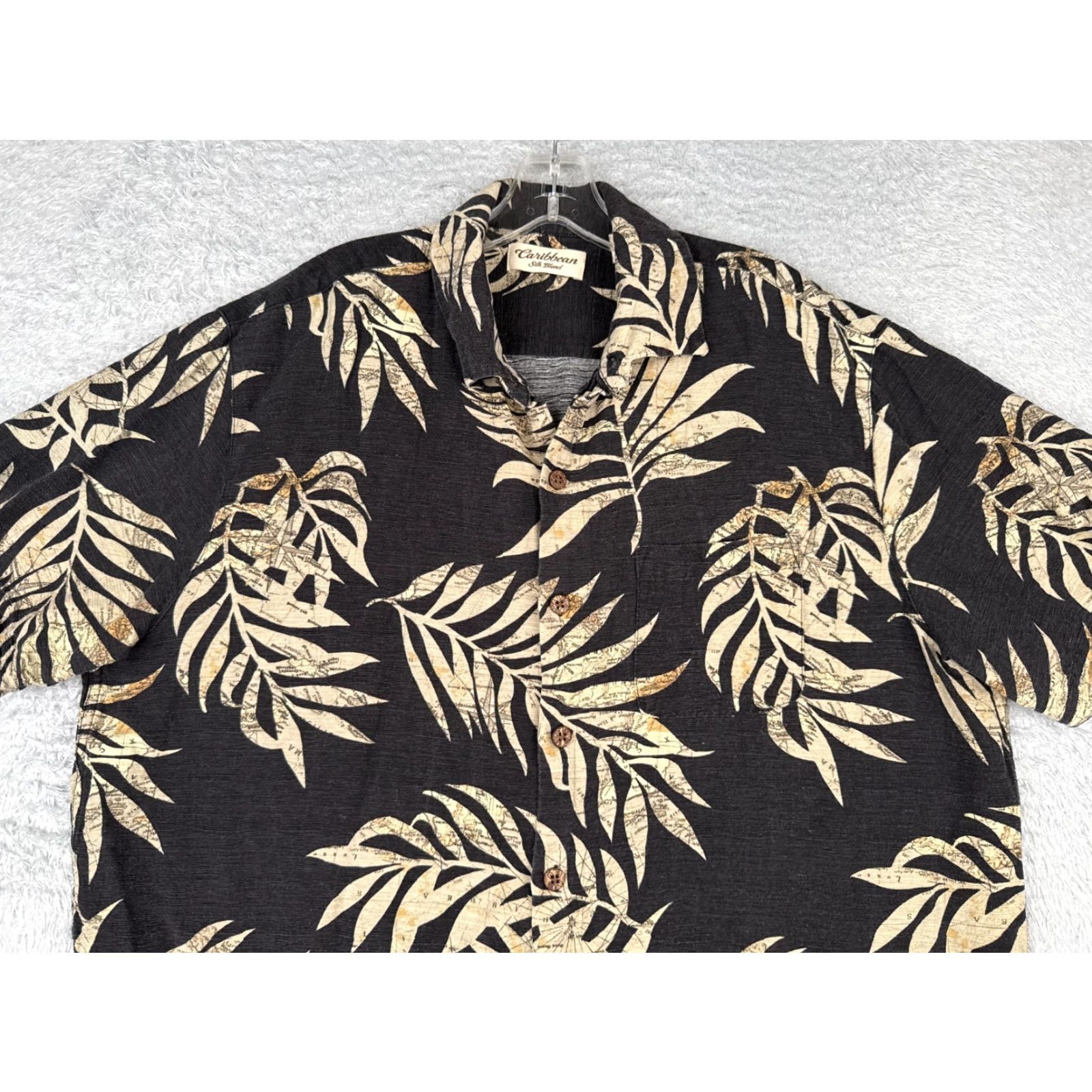 Vintage Caribbean Shirt Men XL Black Leaf Pattern Silk Cotton Blend Hawaiian Shirt Size US XL / EU 56 / 4 - 4 Thumbnail