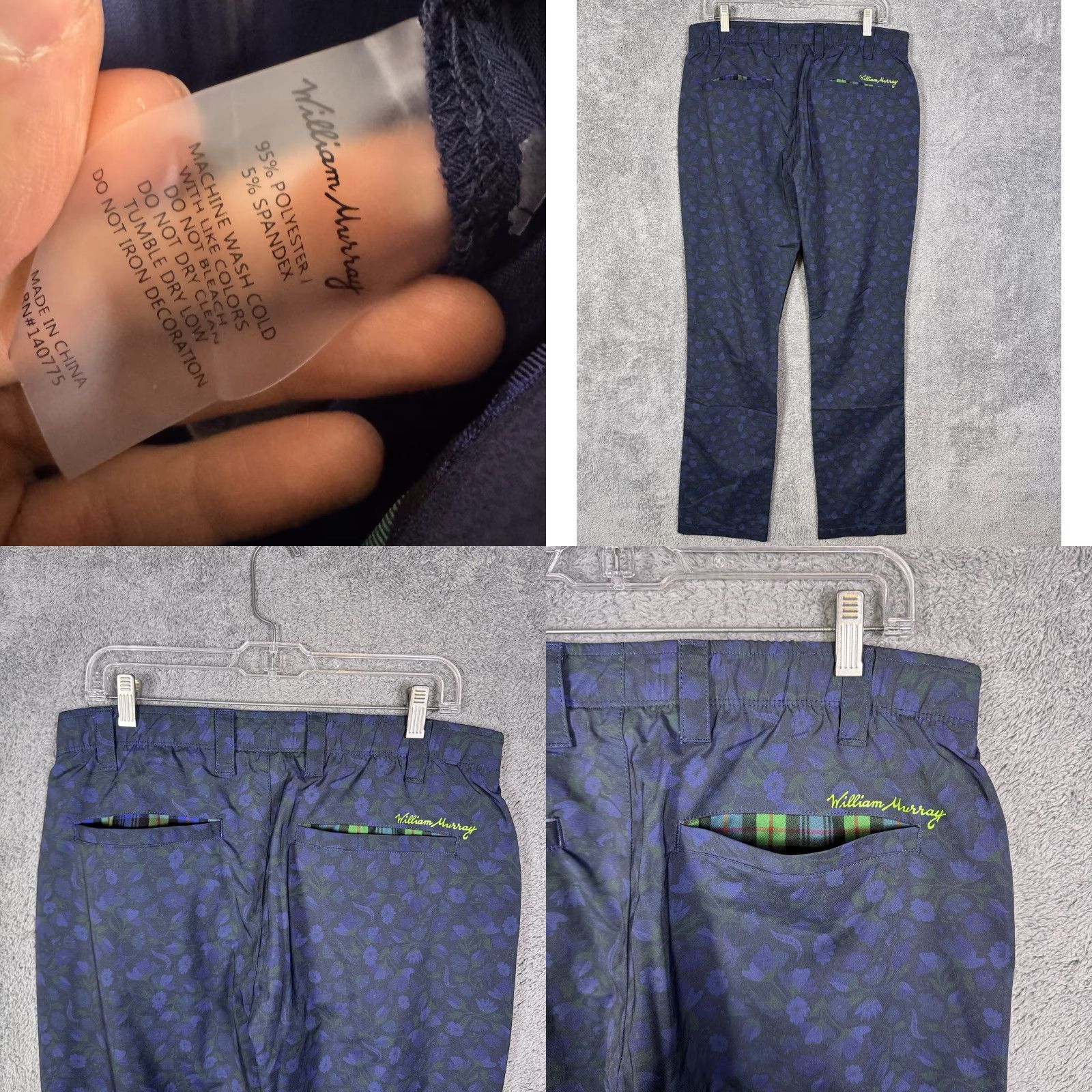 Gloverall William Murray Pants Mens 32x34 Floral Straight Fit Golf Wicking All Over Print Chino Casual Mens Size US 32 / EU 48 - 9 Thumbnail