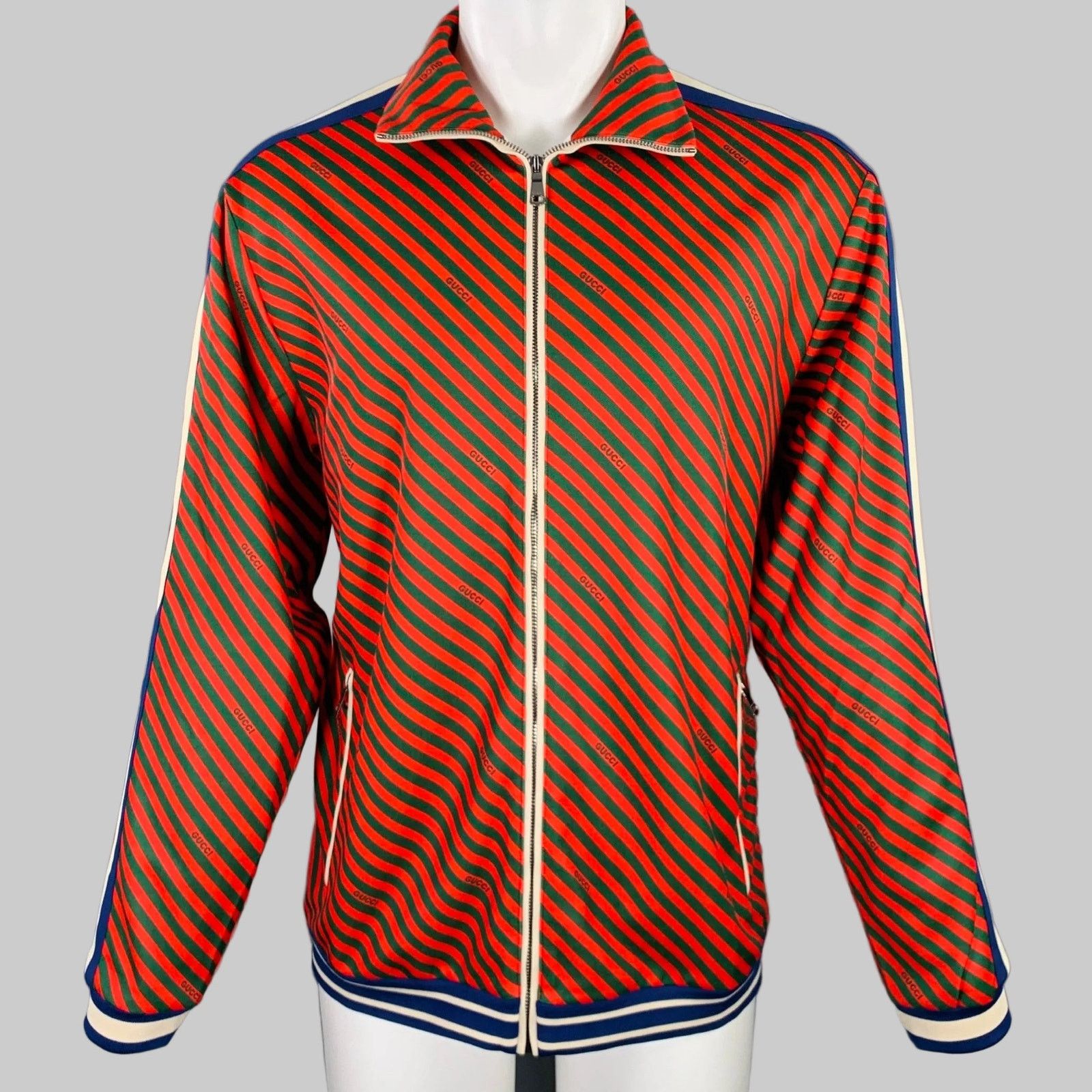 Gucci M Red Green Stretch Polyester Cotton Technical Jersey Jacket Size US M / EU 48-50 / 2 - 1 Thumbnail