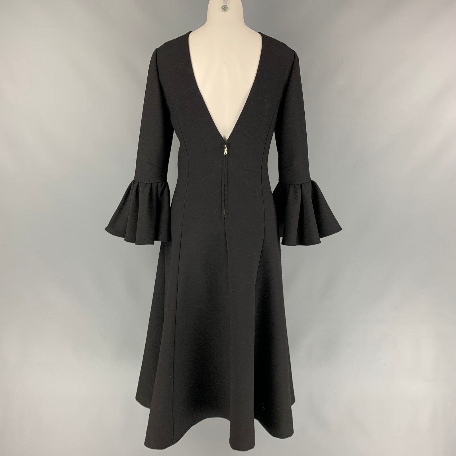 Marc Jacobs Fall 2019 Black Wool Blend Deep V-Neck Ruffle Sleeve Dress Size XS / US 0-2 / IT 36-38 - 5 Thumbnail