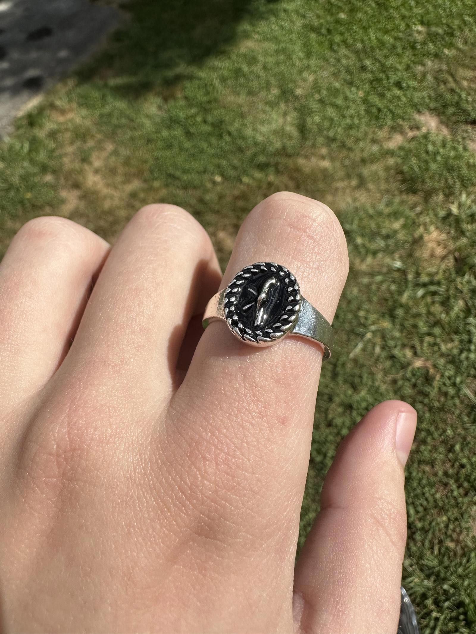 Jewelry Silver Black Enamel Insignia Ring Size 8.5 Size ONE SIZE - 1 Thumbnail