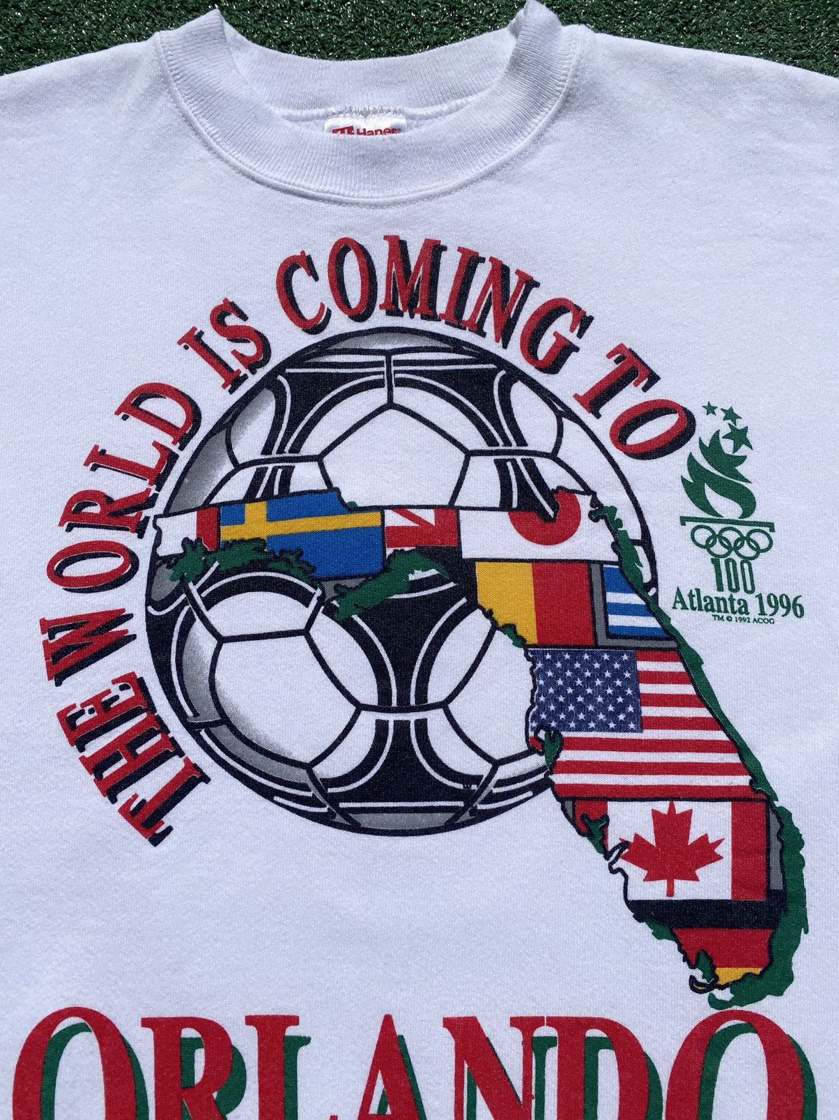 Hanes VTG Atlanta Olympics Soccer Double Sided Sweatshirt Large Size US L / EU 52-54 / 3 - 4 Thumbnail