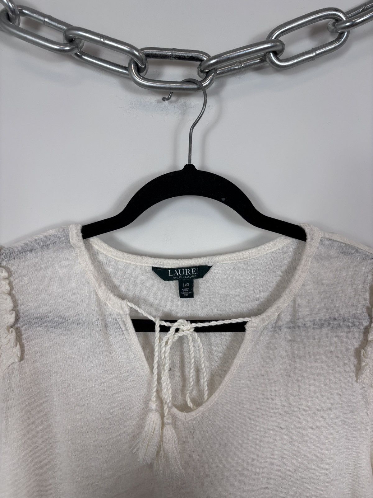 Lauren Ralph Lauren Lauren Ralph Lauren Women’s Ivory Linen Long Sleeve Blouse Size L / US 10 / IT 46 - 3 Thumbnail