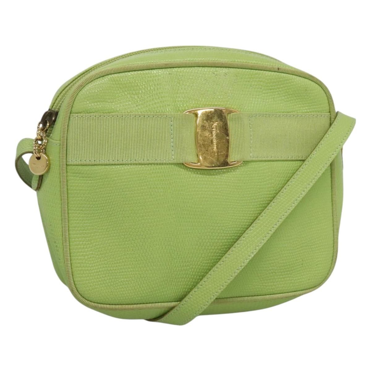 Salvatore Ferragamo Vara Green Leather Shoulder Bag (Pre-Owned), Women's