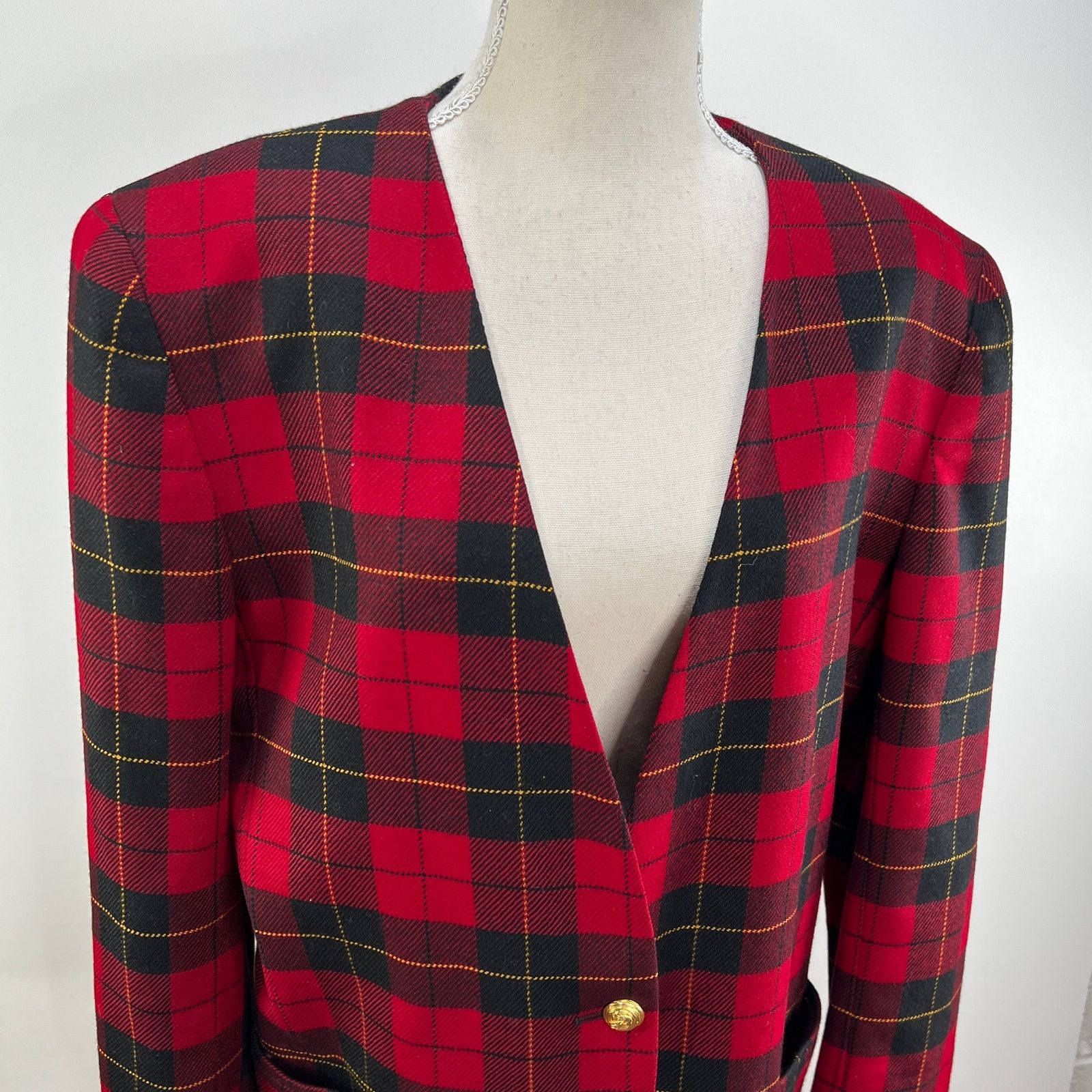 Vintage Vintage Wool Plaid Blazer Red Jones New York Christmas Size XL / US 12-14 / IT 48-50 - 2 Thumbnail
