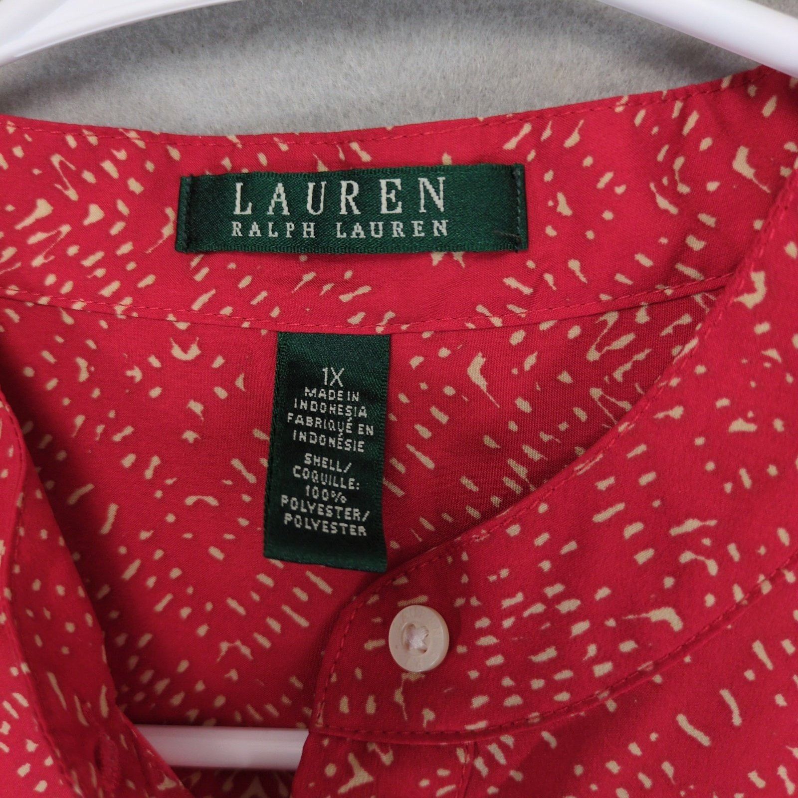Lauren Ralph Lauren LRL Ralph Lauren Women's 1X Red Geometric Long Sleeve Blouse Size XL / US 12-14 / IT 48-50 - 2 Thumbnail