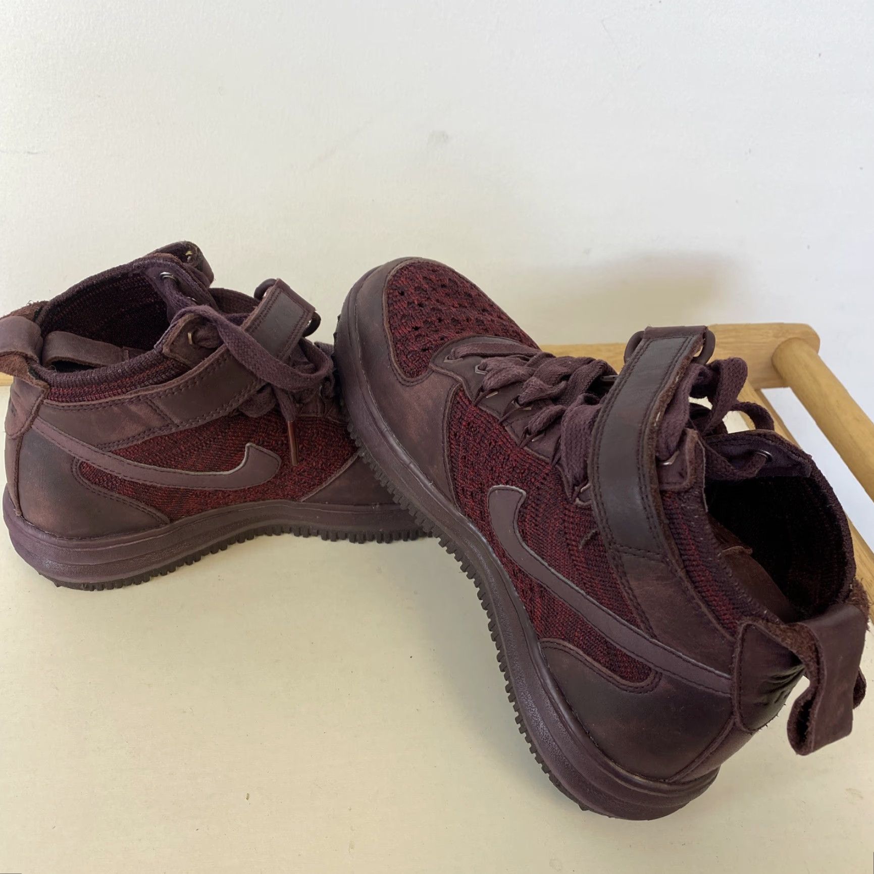 Nike VINTAGE Nike Lunar Air Force 1 High Flyknit Work Boot Maroon Burgundy WMNS Sz 6 / S1 Hi Tops Boots Womens Size US 6 / IT 36 - 8 Thumbnail