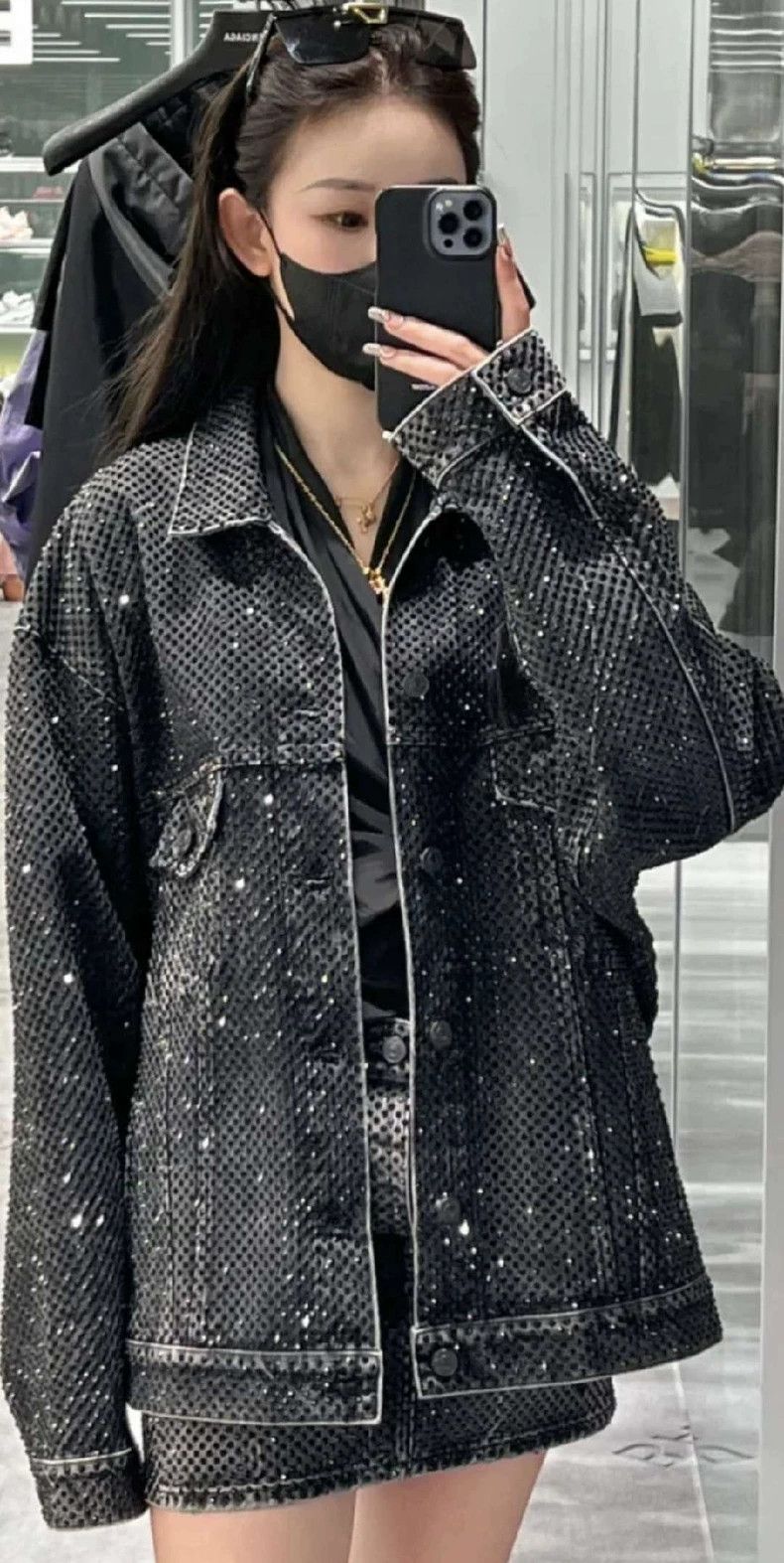 Balenciaga Balenciaga Black diamond-encrusted denim jacket Size US XS / EU 42 / 0 - 8 Thumbnail