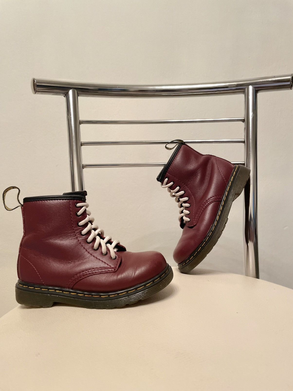 Children of the discordance × Dr. Martens × Red Wing Unisex DR.MARTENS Brooklee 1460 Leather Cherry Zip High-Top Boots Kids UK9 US 10 Size US 4 / IT 34 - 9 Thumbnail
