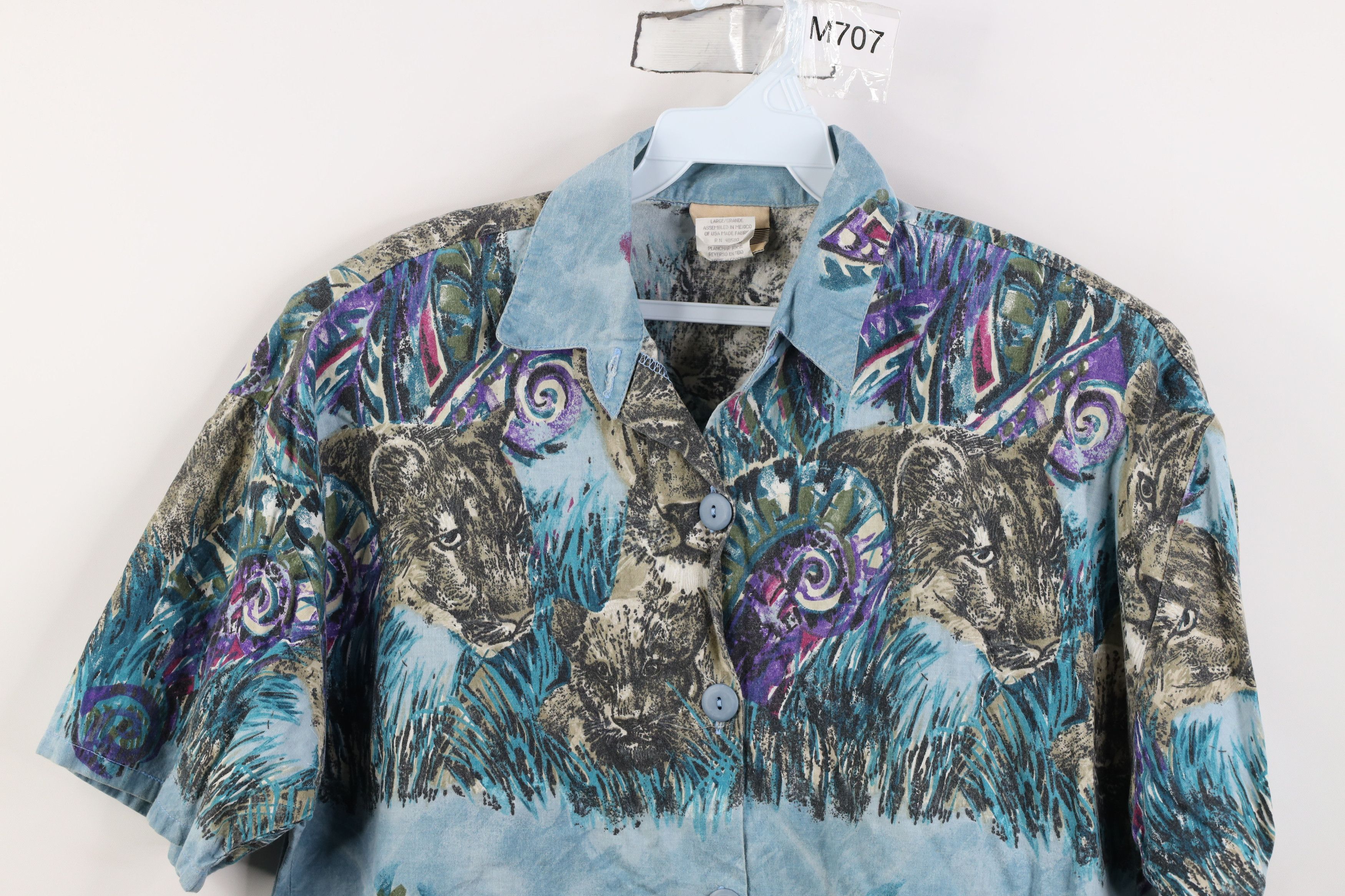 Vintage Vintage 90s Streetwear Tiger Cat Short Sleeve Button Shirt Size L / US 10 / IT 46 - 2 Thumbnail