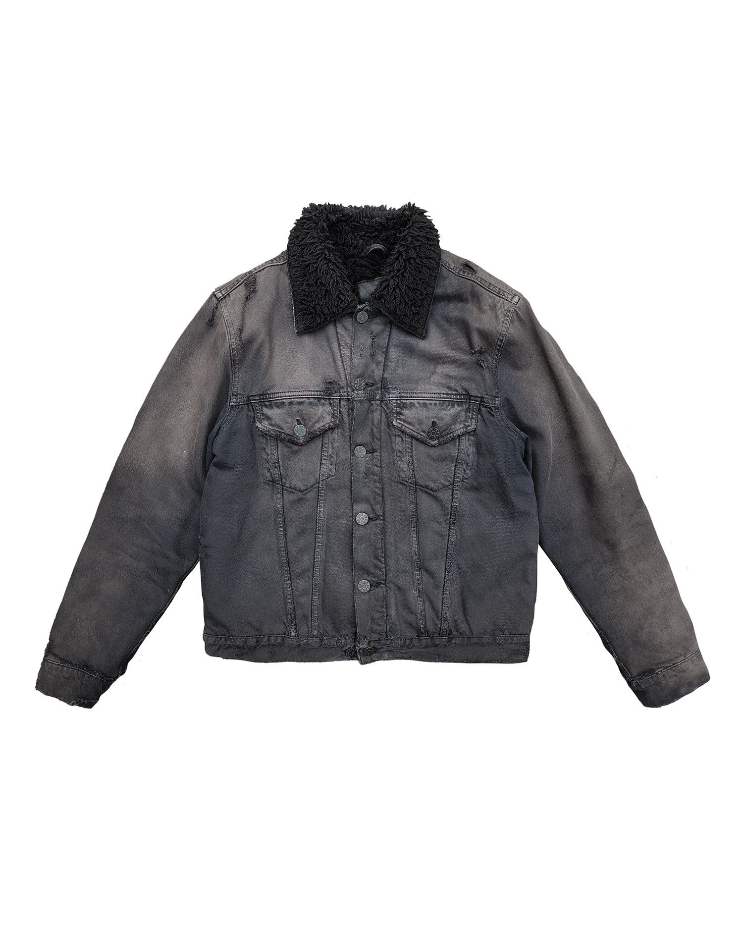 image of Acne Studios "jam Pile" Distressed Shearling Denim Jacket in Grey, Men's (Size Small)