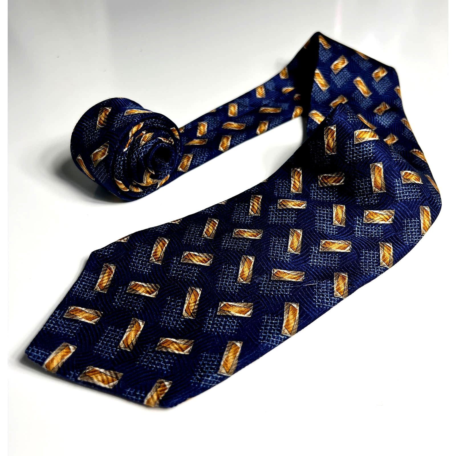 Robert Talbott Robert Talbott Necktie Blue Gold Finest Silk Geometric Tie Size ONE SIZE - 1 Thumbnail