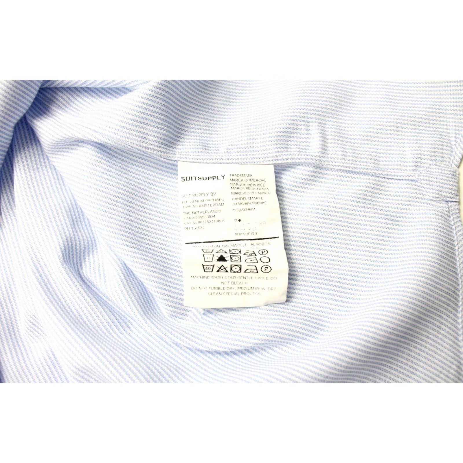 Suitsupply Suitsupply Custom Made Slim Fit Formal Shirt Men's 37/14 1/2 Blue Pinstripe Dress Shirt Size 36R - 7 Thumbnail