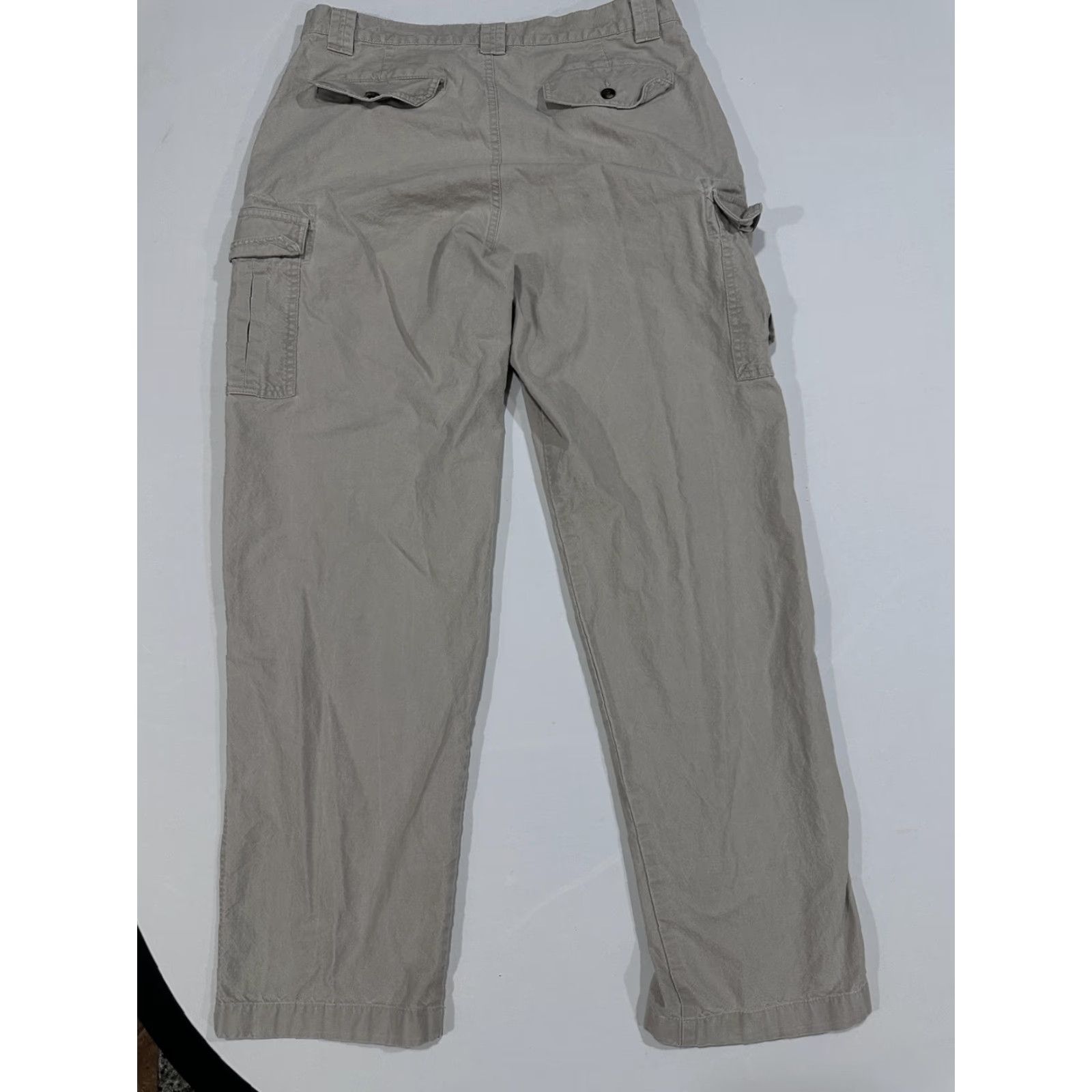 Vintage L.L. Bean Cargo Pants Men 35x32 Beige Tropic Weight Relaxed Fit BLEMISH Cargo Pocket Slash Pocket Zip Front Button Workwear Casual Pants Size US 35 - 3 Thumbnail