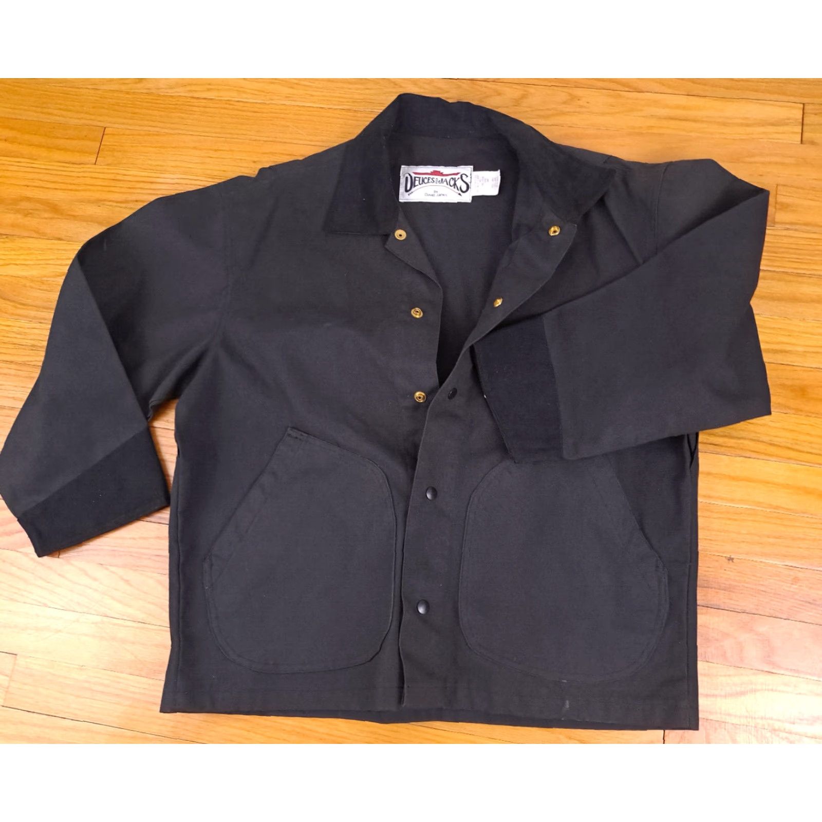 Denime VINTAGE Deuces And Jacks Black Heavy Denim Full Button Bomber Jacket L Mens 90s Motorcycle Outdoor Pockets Size US L / EU 52-54 / 3 - 3 Thumbnail