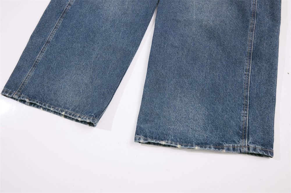 Jean Men's washed distressed irregular patchwork straight jeans Size US 32 / EU 48 - 6 Thumbnail