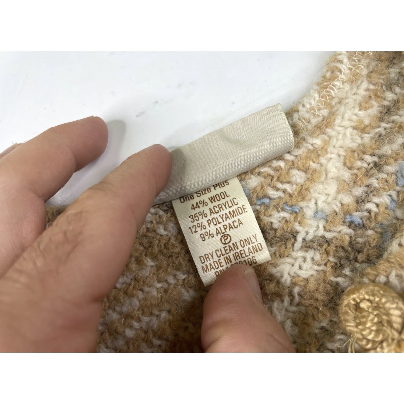 Vintage boyne valley weavers Cape Ireland Wool Fringe Knit One Size Plus Beige Size ONE SIZE - 3 Thumbnail