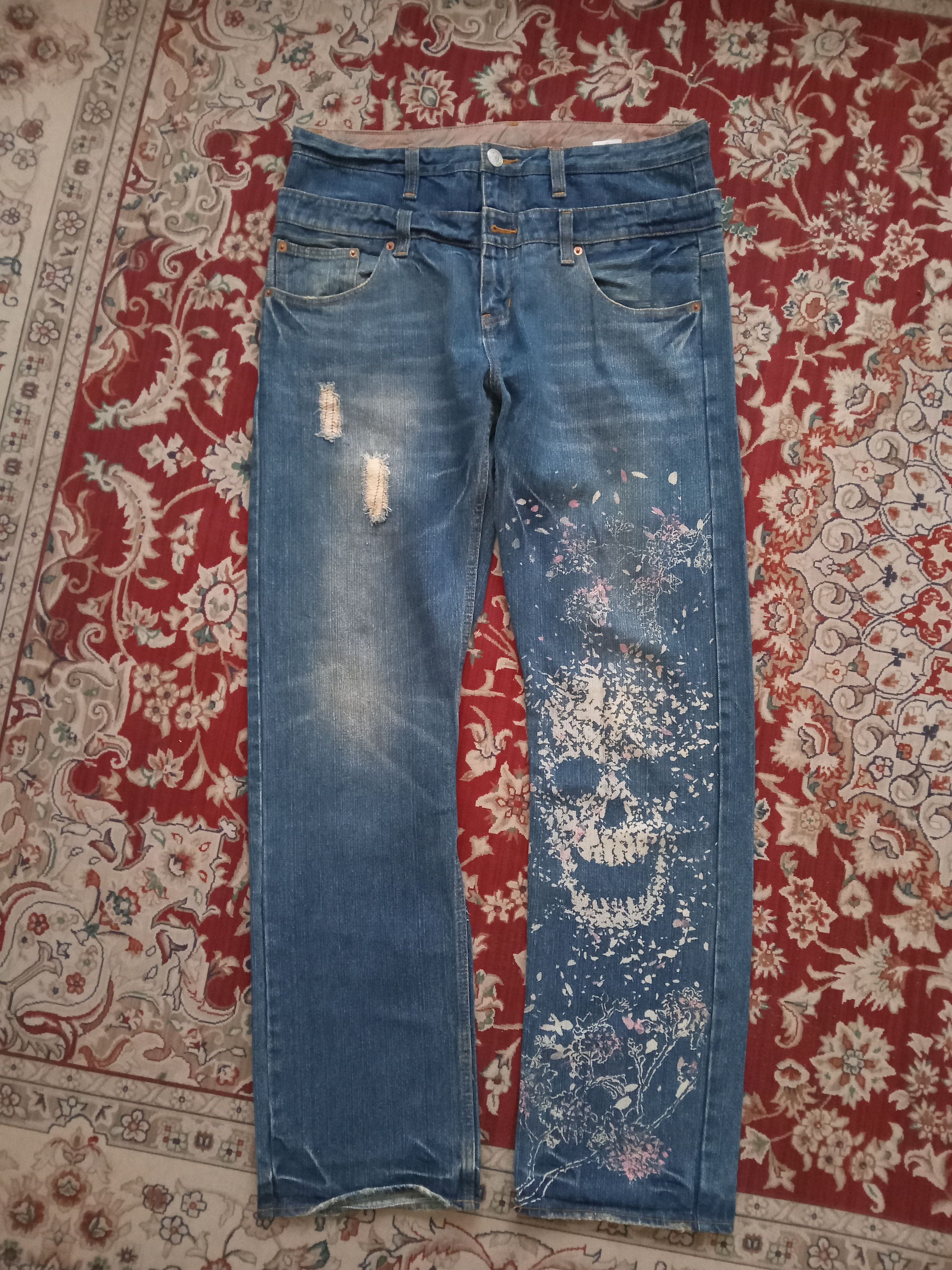 Buden Double Waist Skull Print Rare Jeans