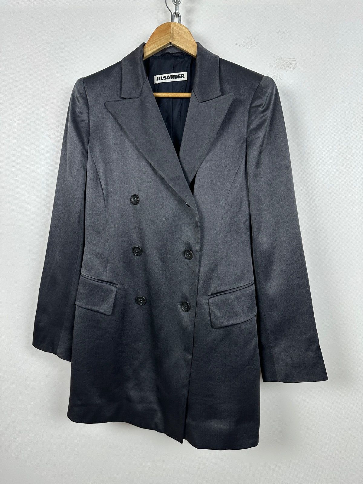 Jil Sander 90-00s Vintage Jil Sander Gray Silk Double Breasted Blazer Size XS / US 0-2 / IT 36-38 - 3 Thumbnail