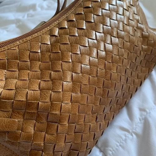 Cognac Woven Camel Colour Tie Shoulder Bag Brown Genuine Lea