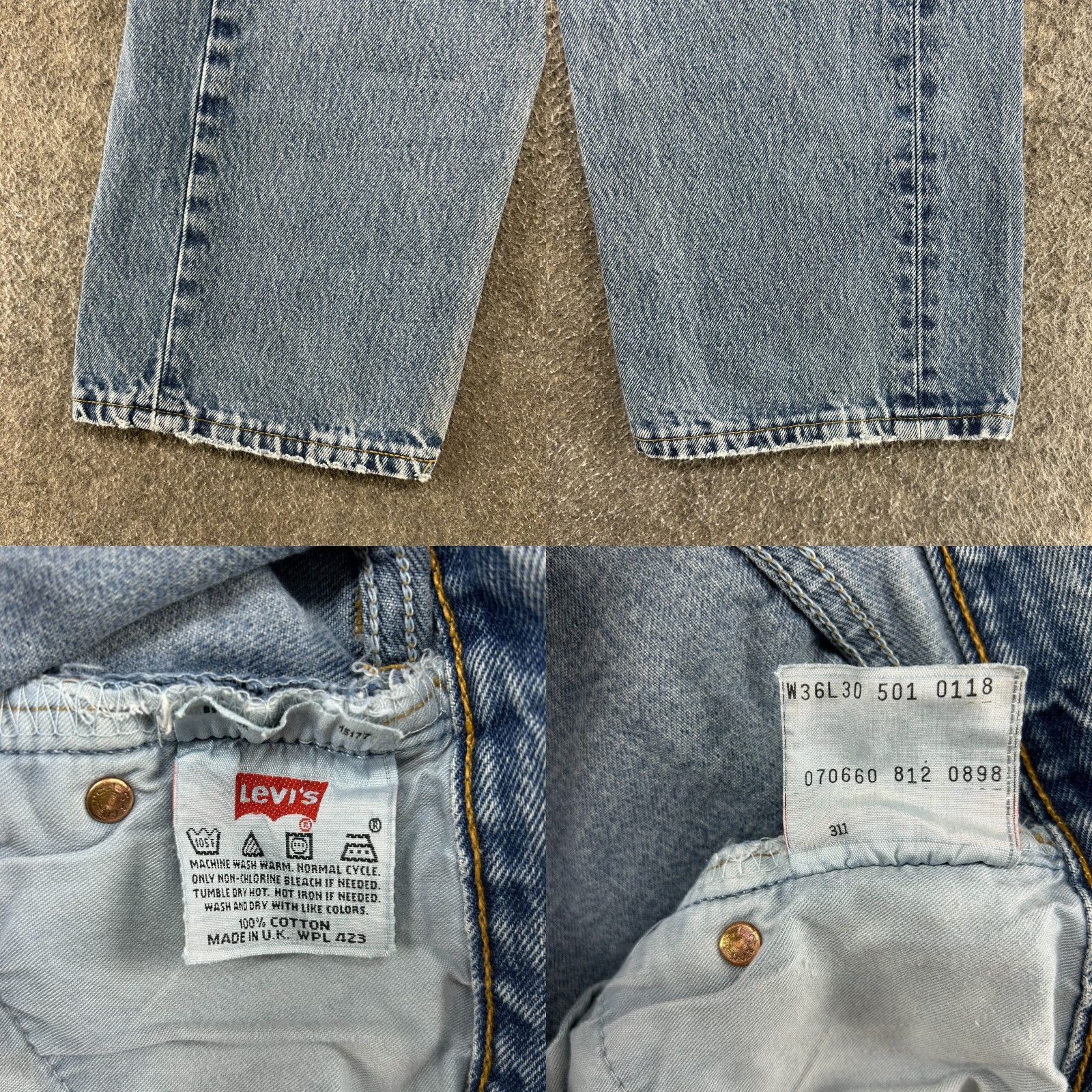 Levi's VINTAGE Levi's 501 Jeans Mens 36x30 Blue Straight Light Wash Distressed UK 90s Mens Size US 36 / EU 52 - 9 Thumbnail