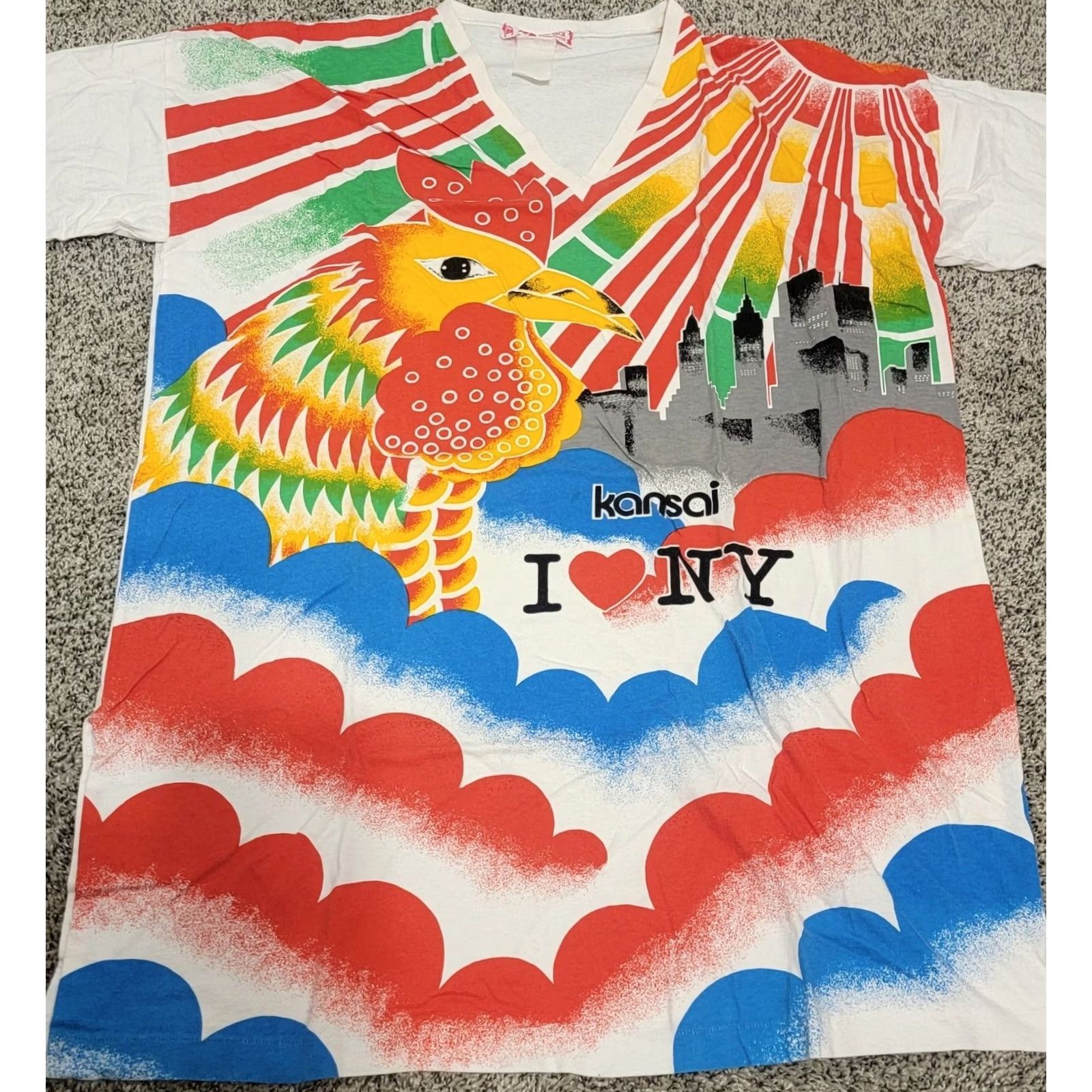 Kansai Yamamoto Kansai Yamamoto T-Shirt I Love New York NY Twin Towers 80's Vintage Rare! Japan Mens 2XL White Regular Easy Size US XXL / EU 58 / 5 - 2 Thumbnail