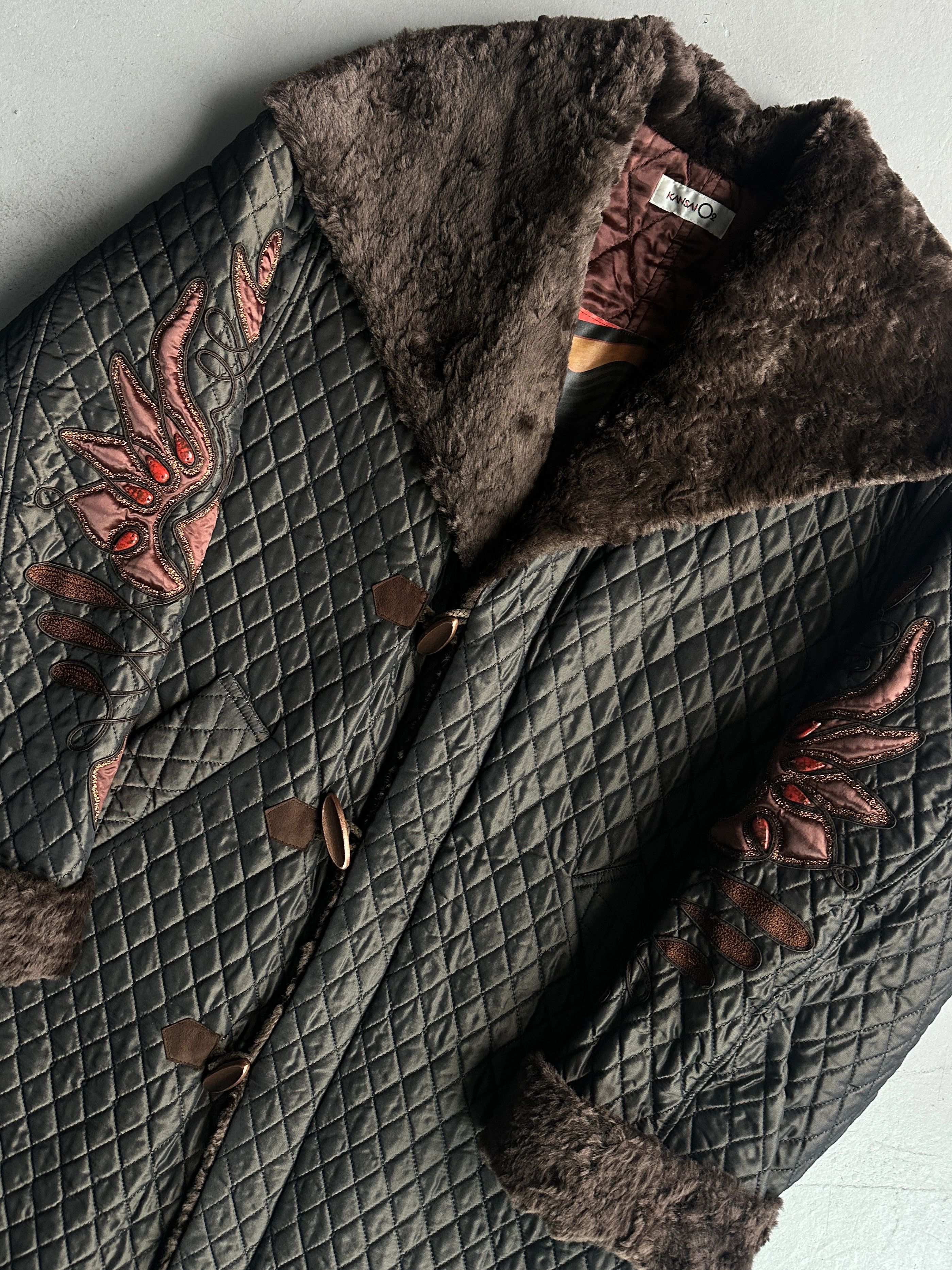 Kansai Yamamoto KANSAI YAMAMOTO 1990s OVERSIZED QUILTED COAT WITH FUR COLLAR Size M / US 6-8 / IT 42-44 - 8 Thumbnail