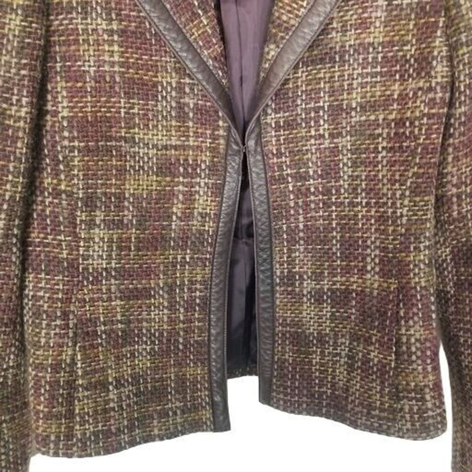 Akris Arkis Womens Wool Alpaca Tweed Blazer Size 8 Leather Trim Size M / US 6-8 / IT 42-44 - 3 Thumbnail