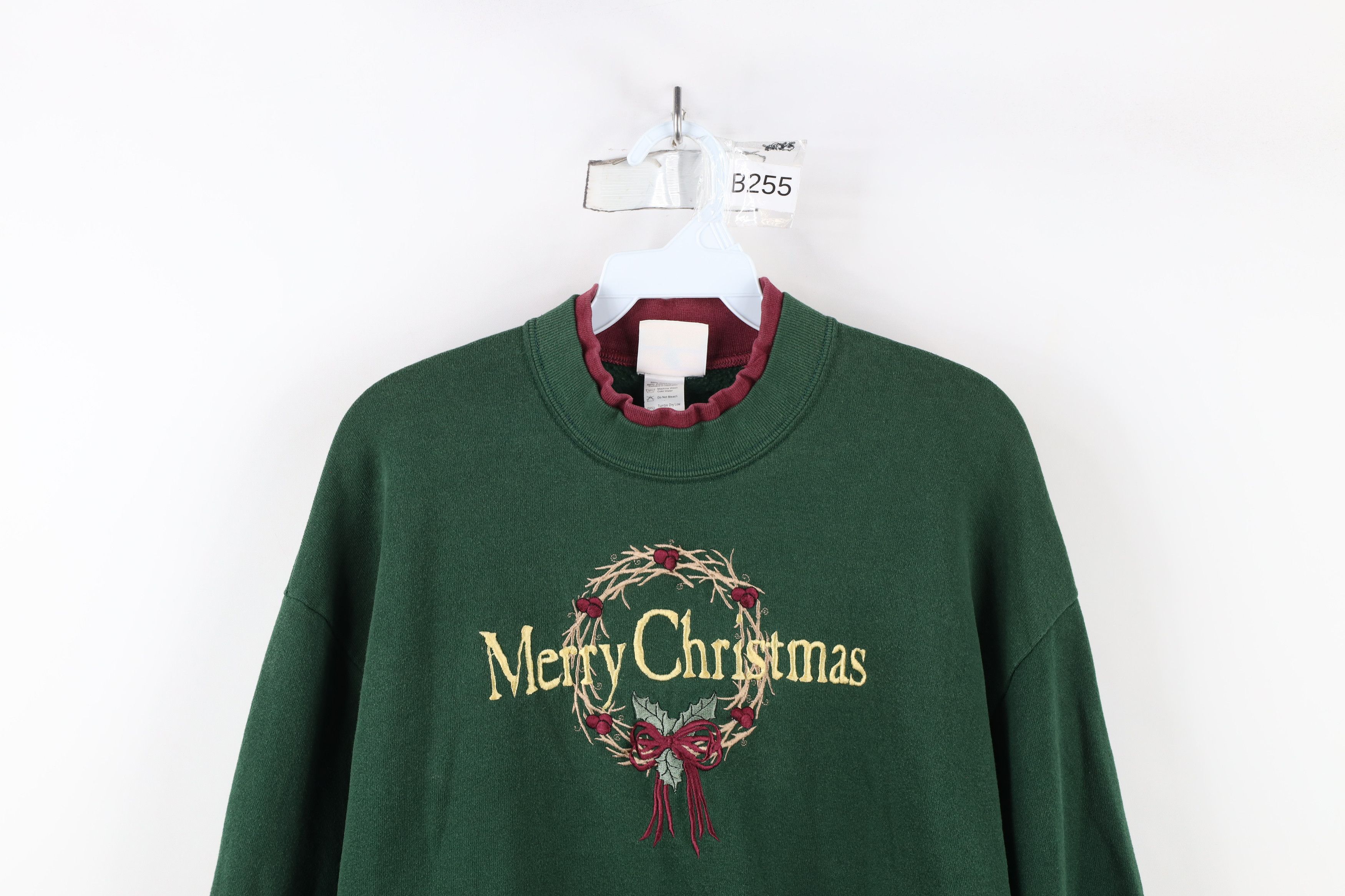 Vintage Vintage 90s Spell Out Merry Christmas Wreath Sweatshirt USA Size L / US 10 / IT 46 - 2 Thumbnail